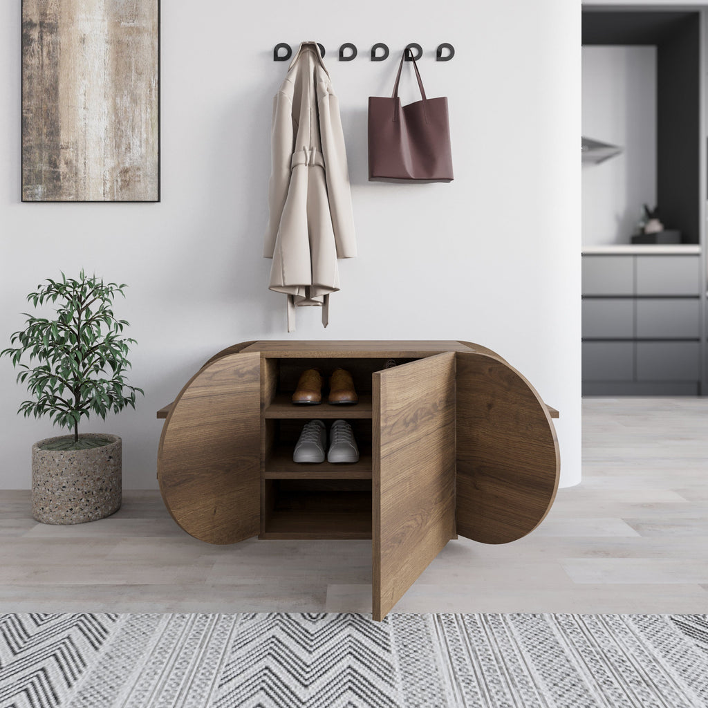 Banc à chaussures Pozy – Banc de couloir moderne avec armoire