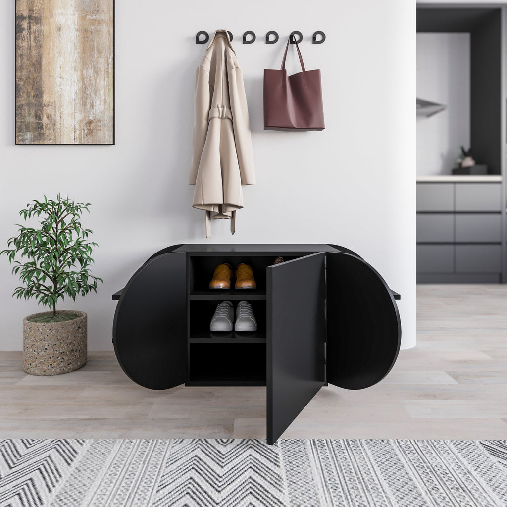Banc à chaussures Pozy – Banc de couloir moderne avec armoire
