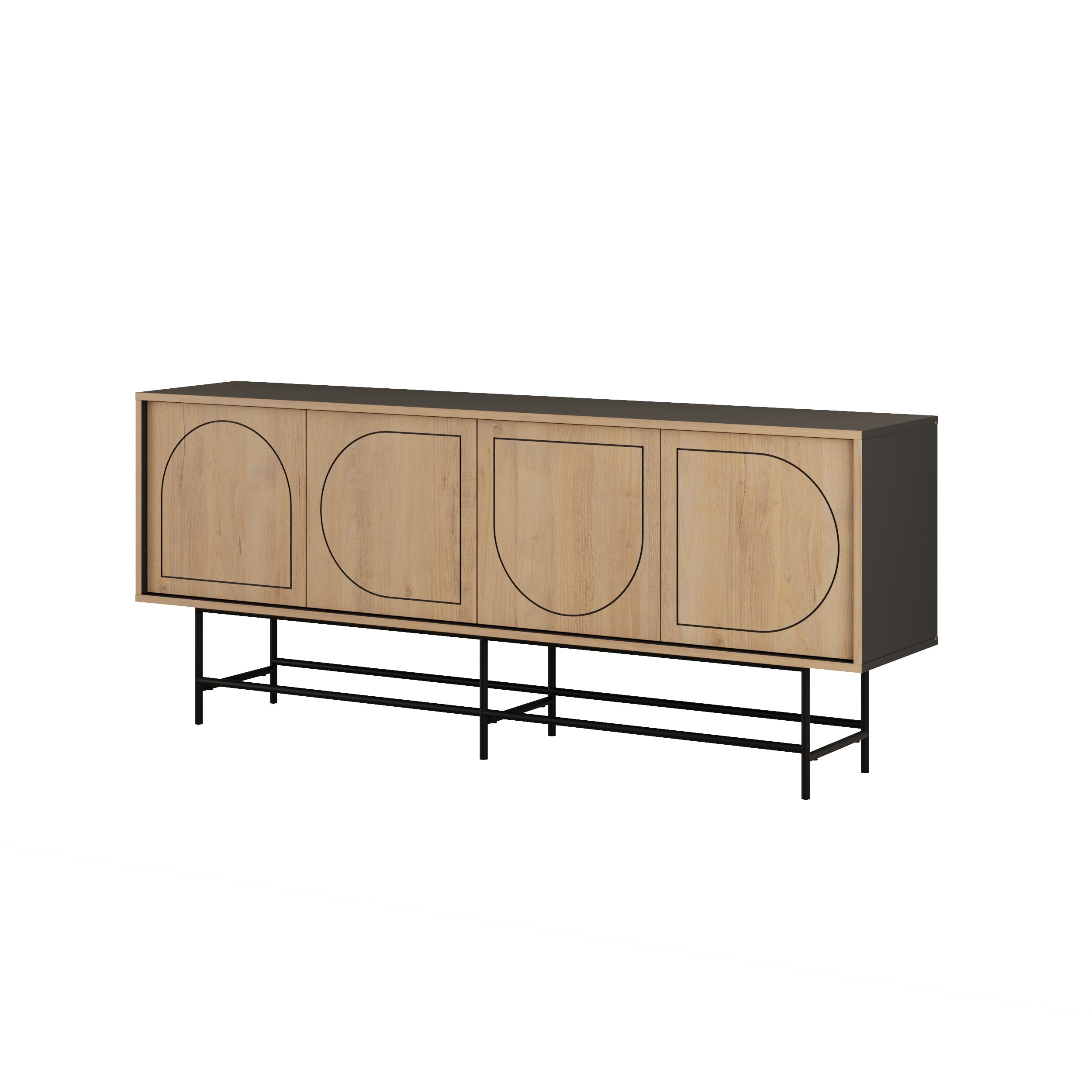 Decortieliving - Joji Modern Sideboard Console Unit - Silky Black and Oak