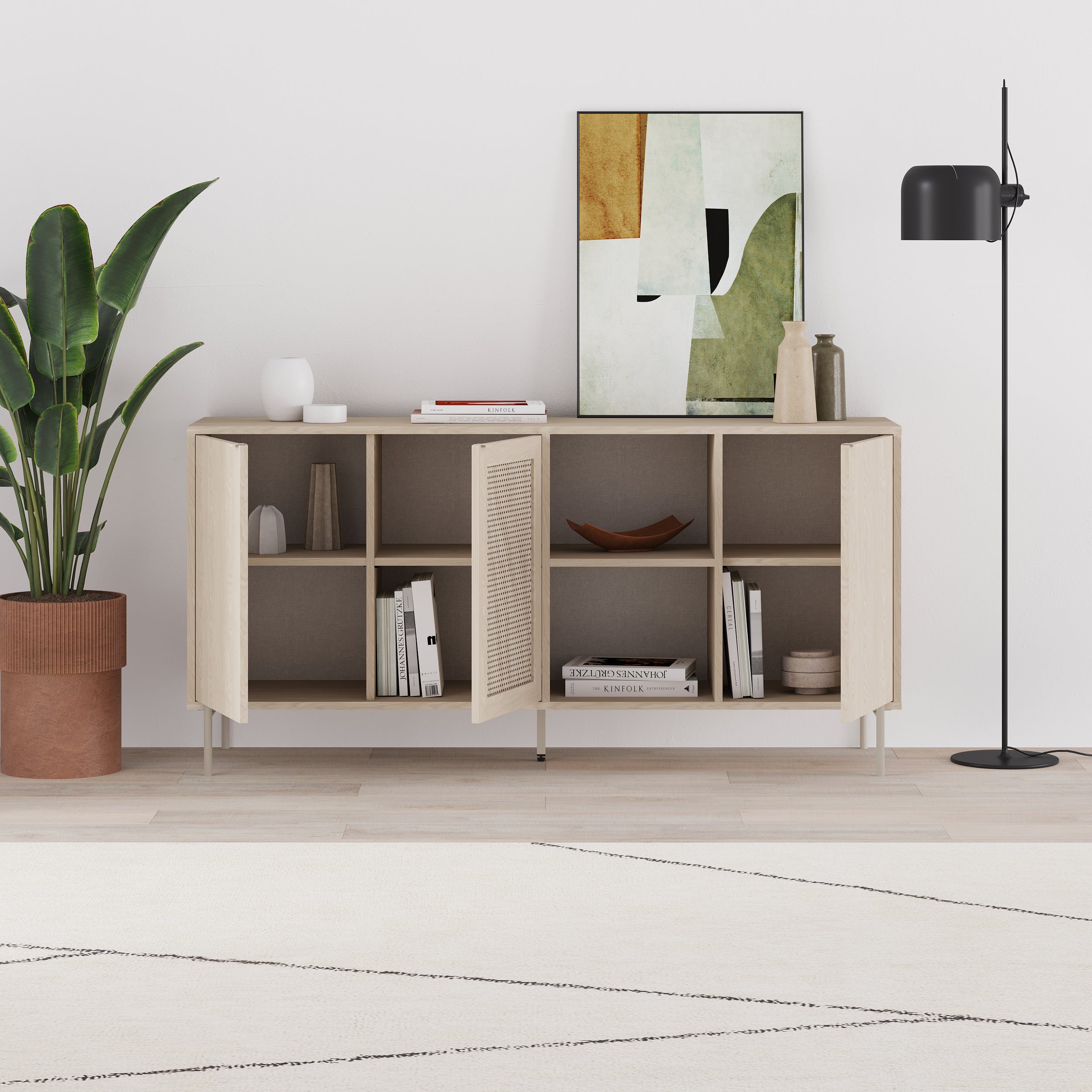 Nouveau buffet Inca 3 portes avec étagères ouvertes