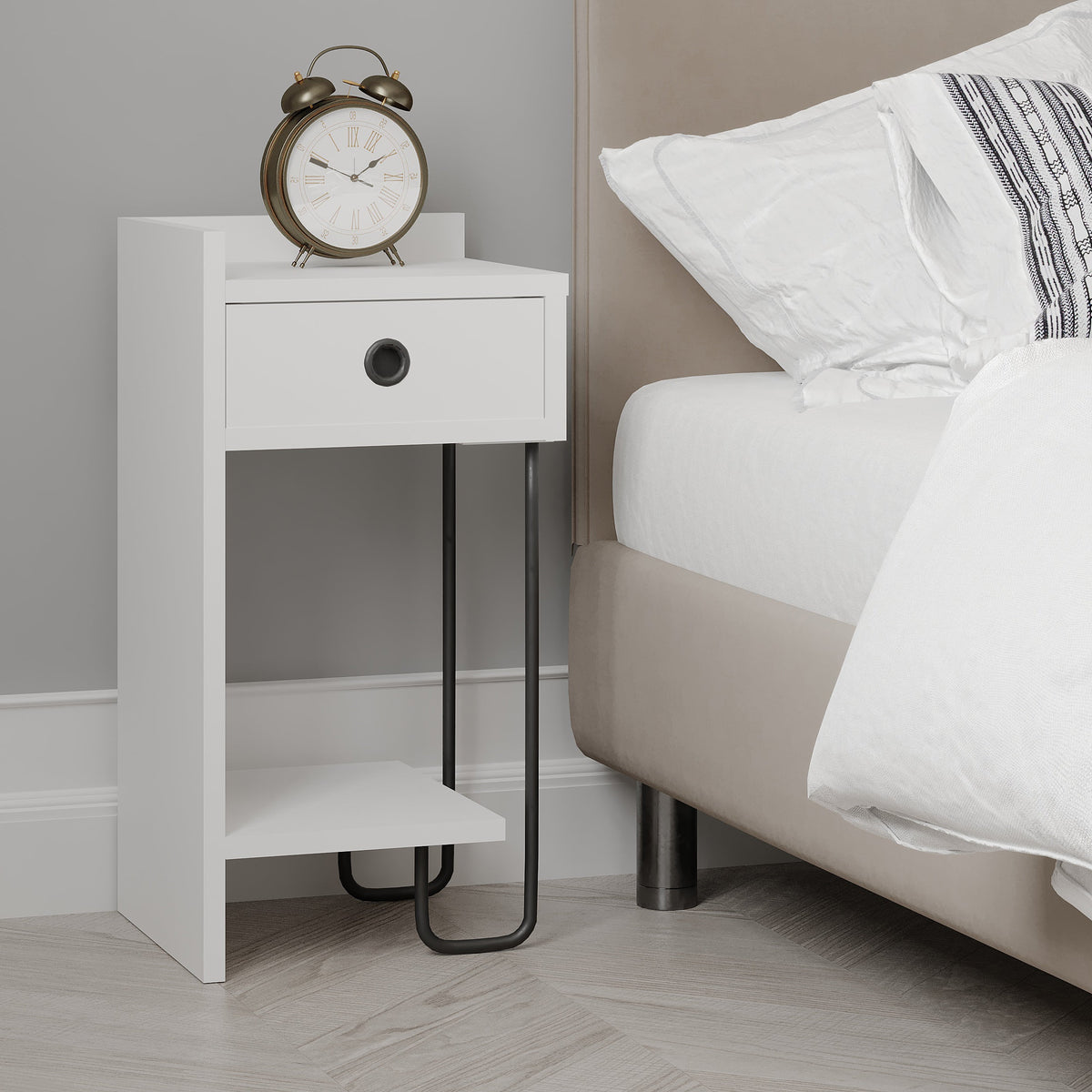 Decortieliving - Sirius Modern Bedside Table Left Module Width Bedroom Furniture 32cm