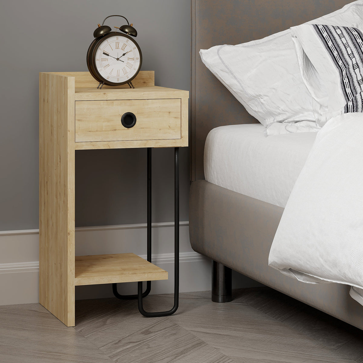 Decortieliving - Sirius Modern Bedside Table Left Module Width Bedroom Furniture 32cm