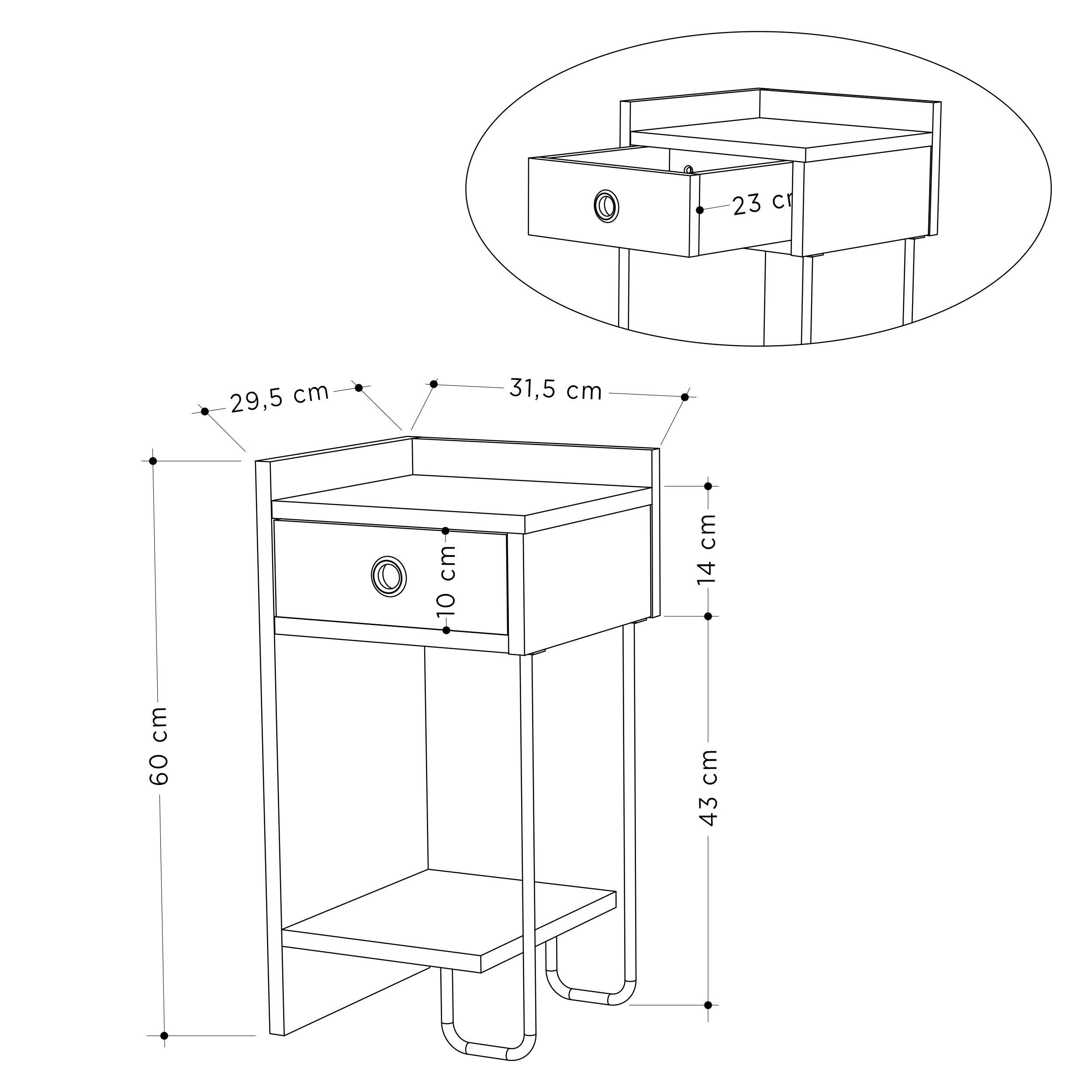 Decortieliving - Sirius Modern Bedside Table Left Module Width Bedroom Furniture 32cm