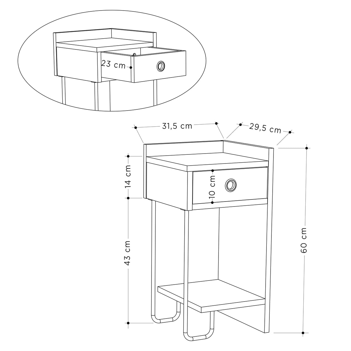 Decortieliving - Sirius Modern Bedside Table Right Module Bedroom Furniture W 32cm