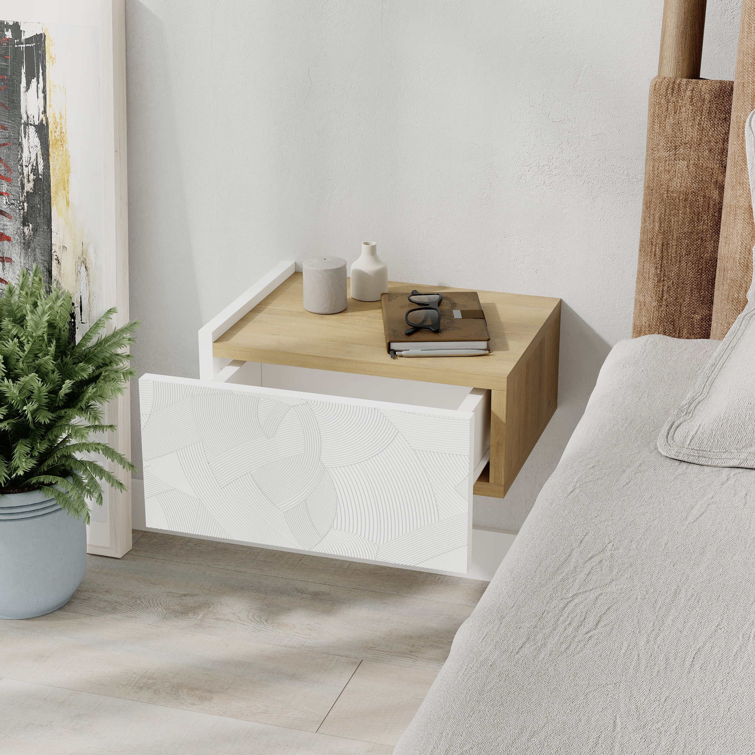 Table de chevet murale Onda avec tiroir et LED