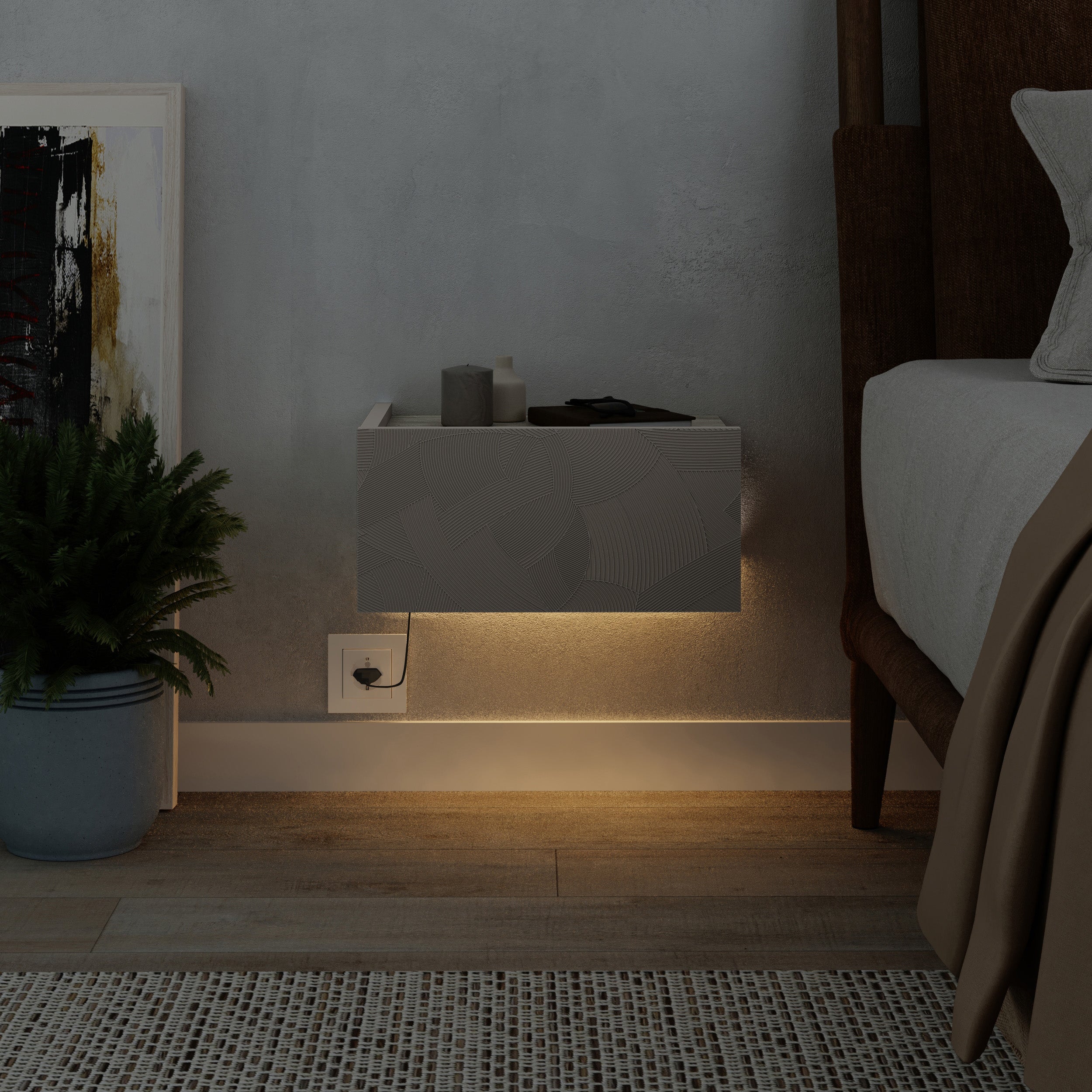 Table de chevet murale Onda avec tiroir et LED