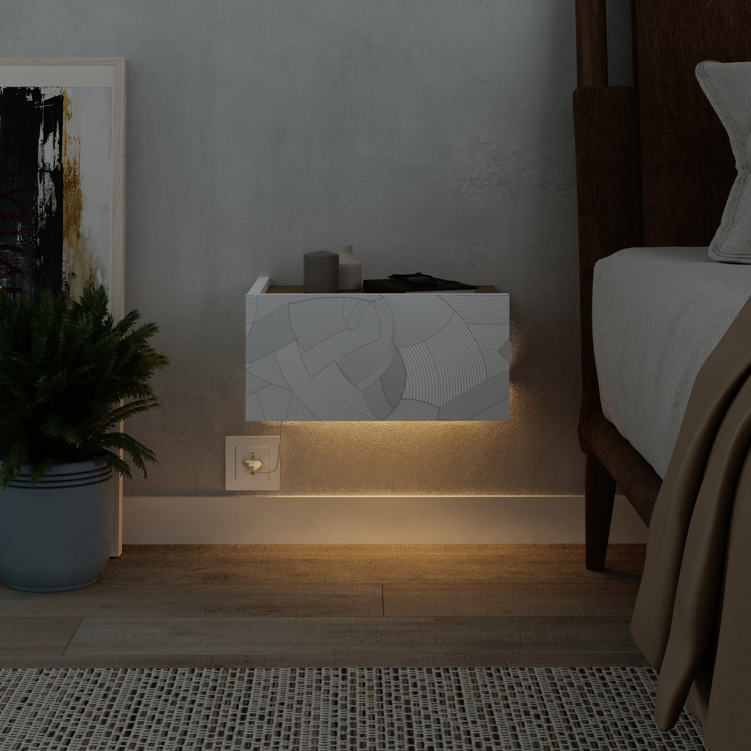 Table de chevet murale Onda avec tiroir et LED