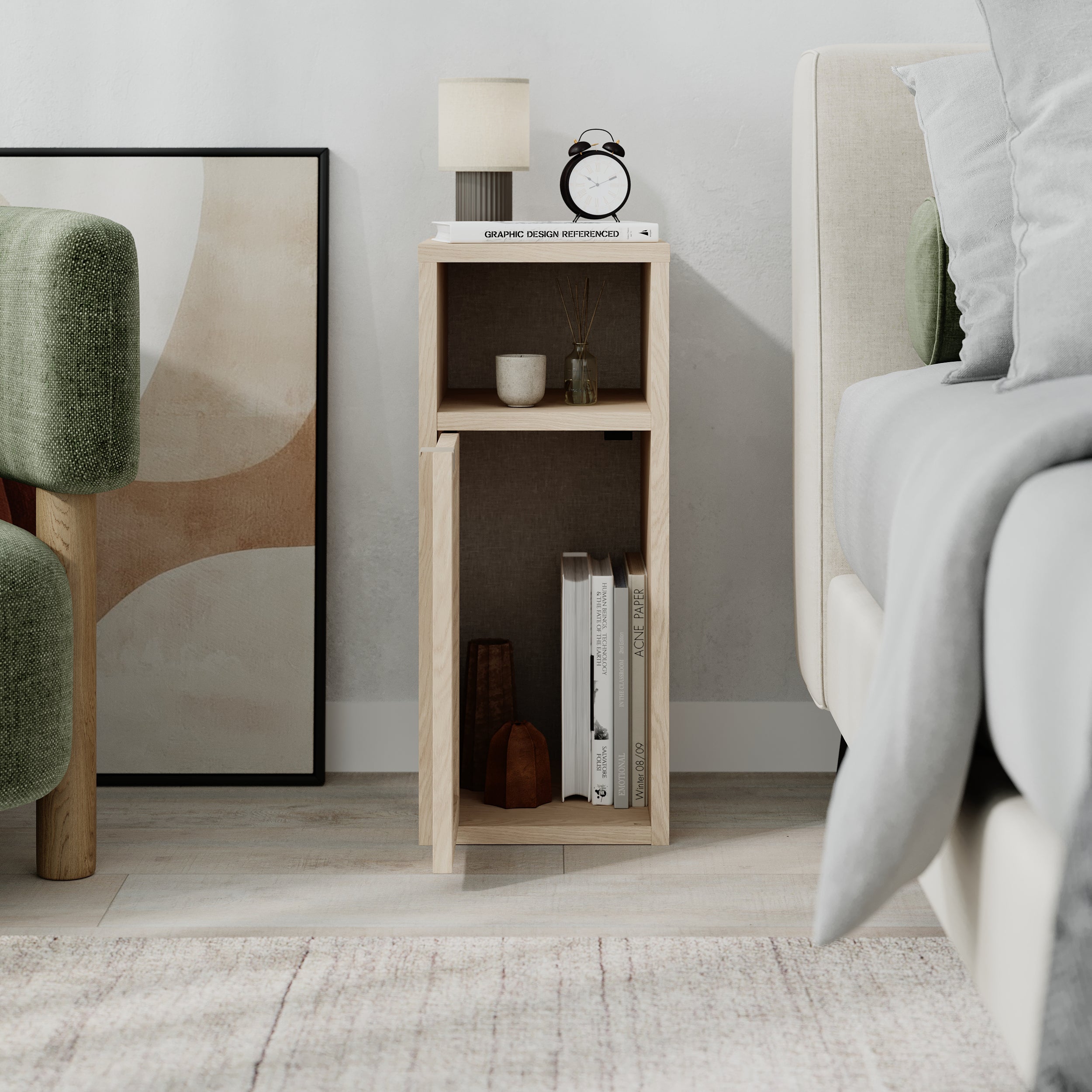 Nouvelle table de chevet Inca avec étagère ouverte et meuble de rangement