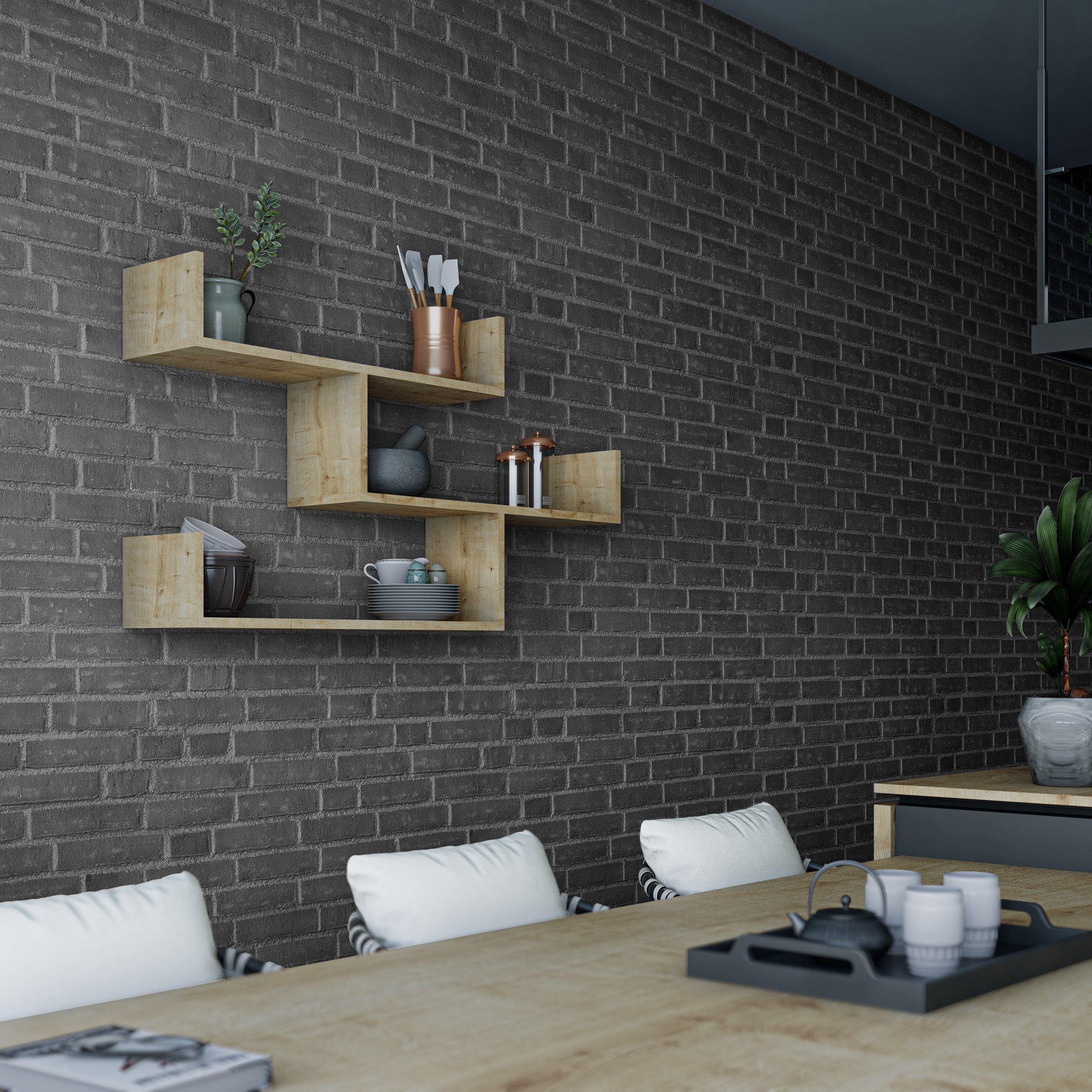 Decortieliving - Tibet Wall Shelf Unit – 119 cm Modern Floating Bookcase