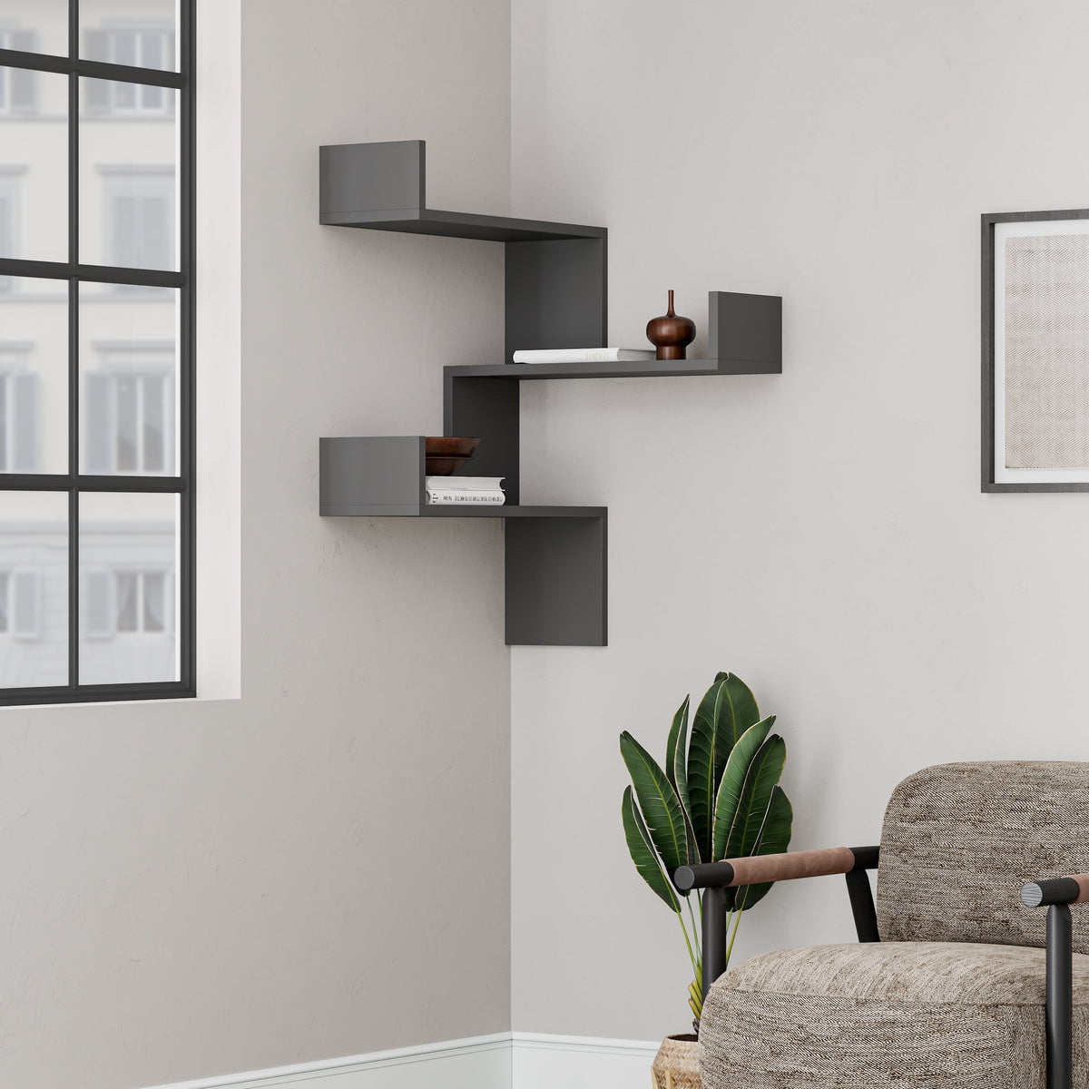 Decortieliving - Luksa Corner Wall Mounted Modern Bookcase Display Unit Medium W 60cm