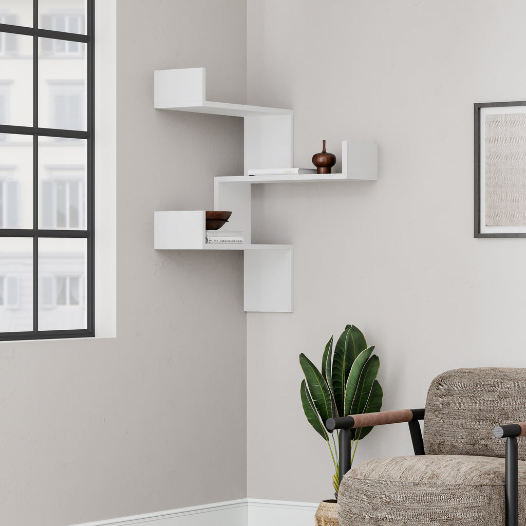 Decortieliving - Luksa Corner Wall Mounted Modern Bookcase Display Unit Medium W 60cm