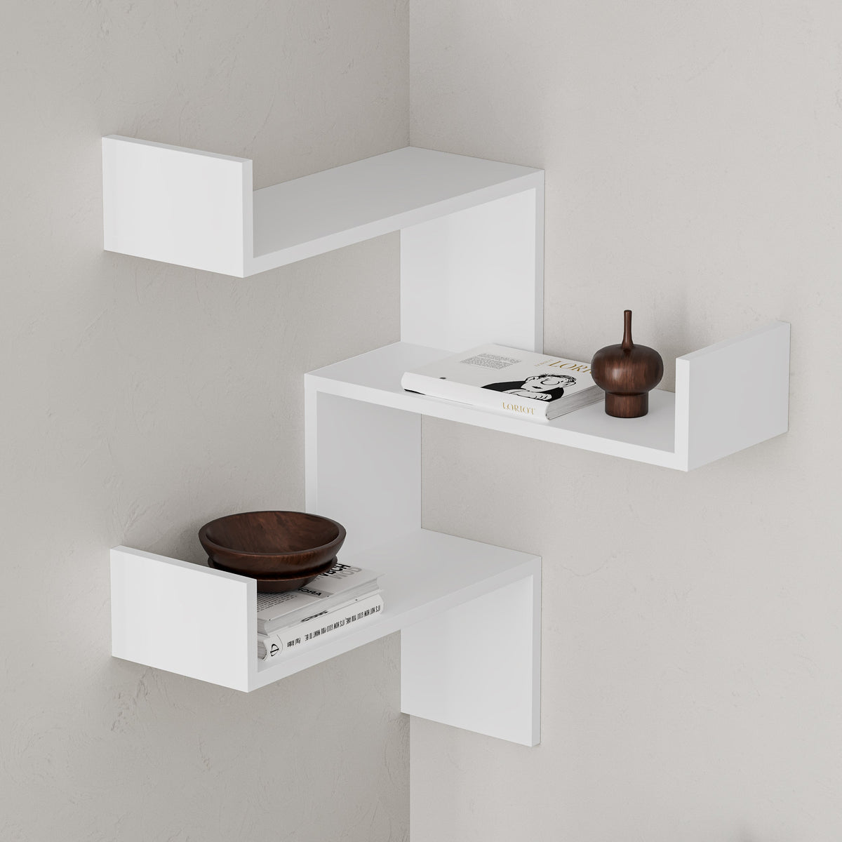 Decortieliving - Luksa Corner Wall Mounted Modern Bookcase Display Unit Medium W 60cm