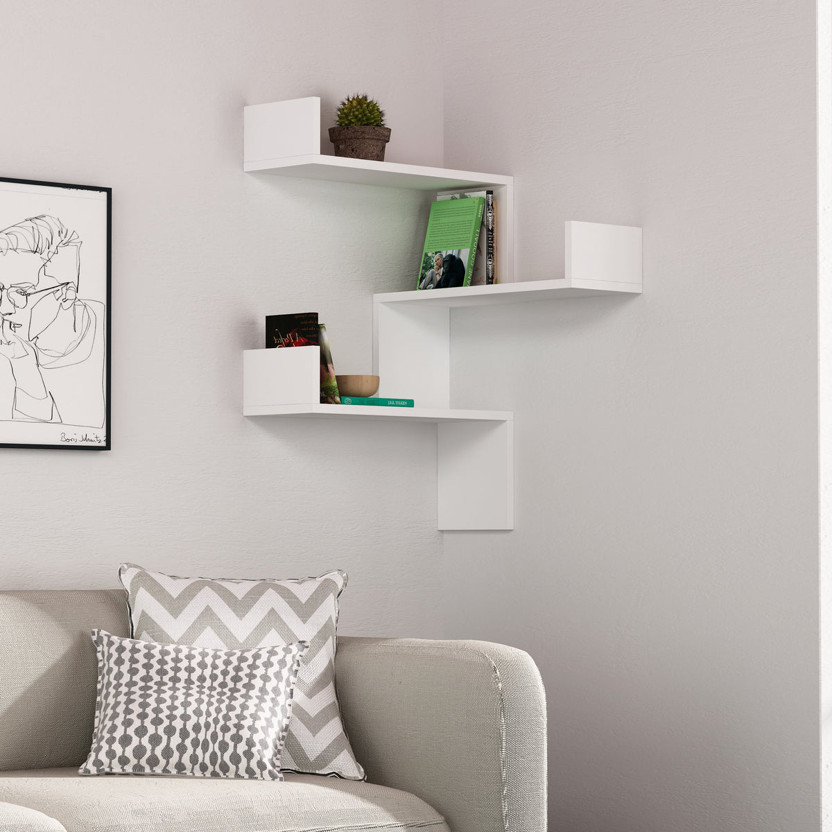 Decortieliving - Luksa Corner Wall Mounted Modern Bookcase Display Unit Medium W 60cm