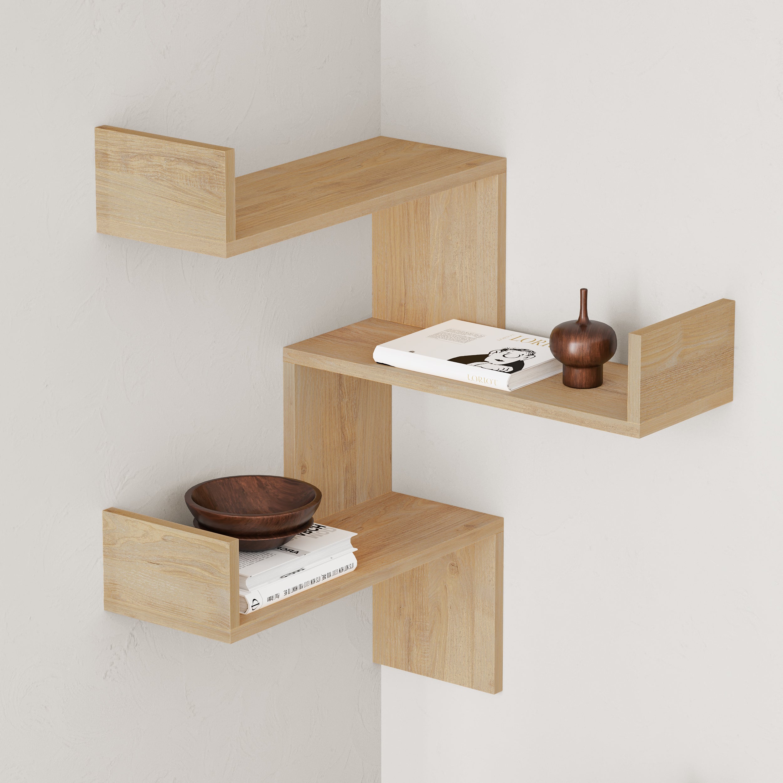 Decortieliving - Luksa Corner Wall Mounted Modern Bookcase Display Unit Medium W 60cm