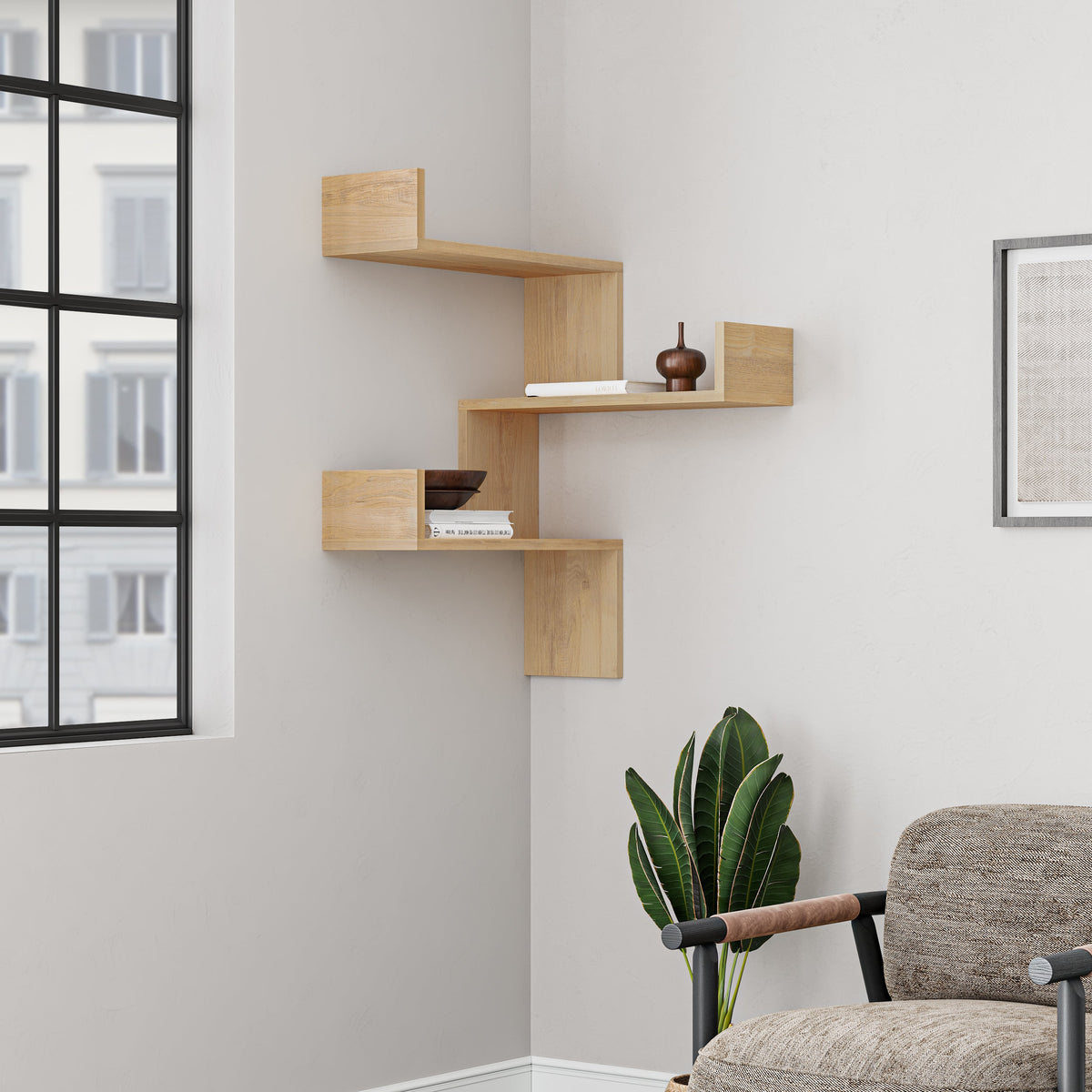 Decortieliving - Luksa Corner Wall Mounted Modern Bookcase Display Unit Medium W 60cm