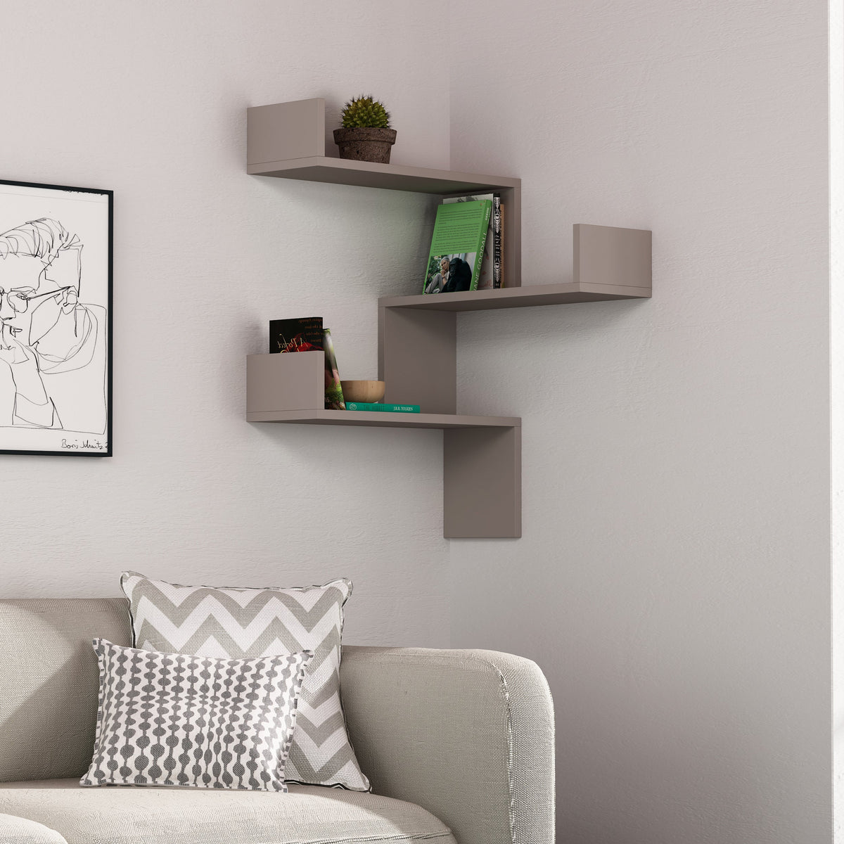 Decortieliving - Luksa Corner Wall Mounted Modern Bookcase Display Unit Medium W 60cm