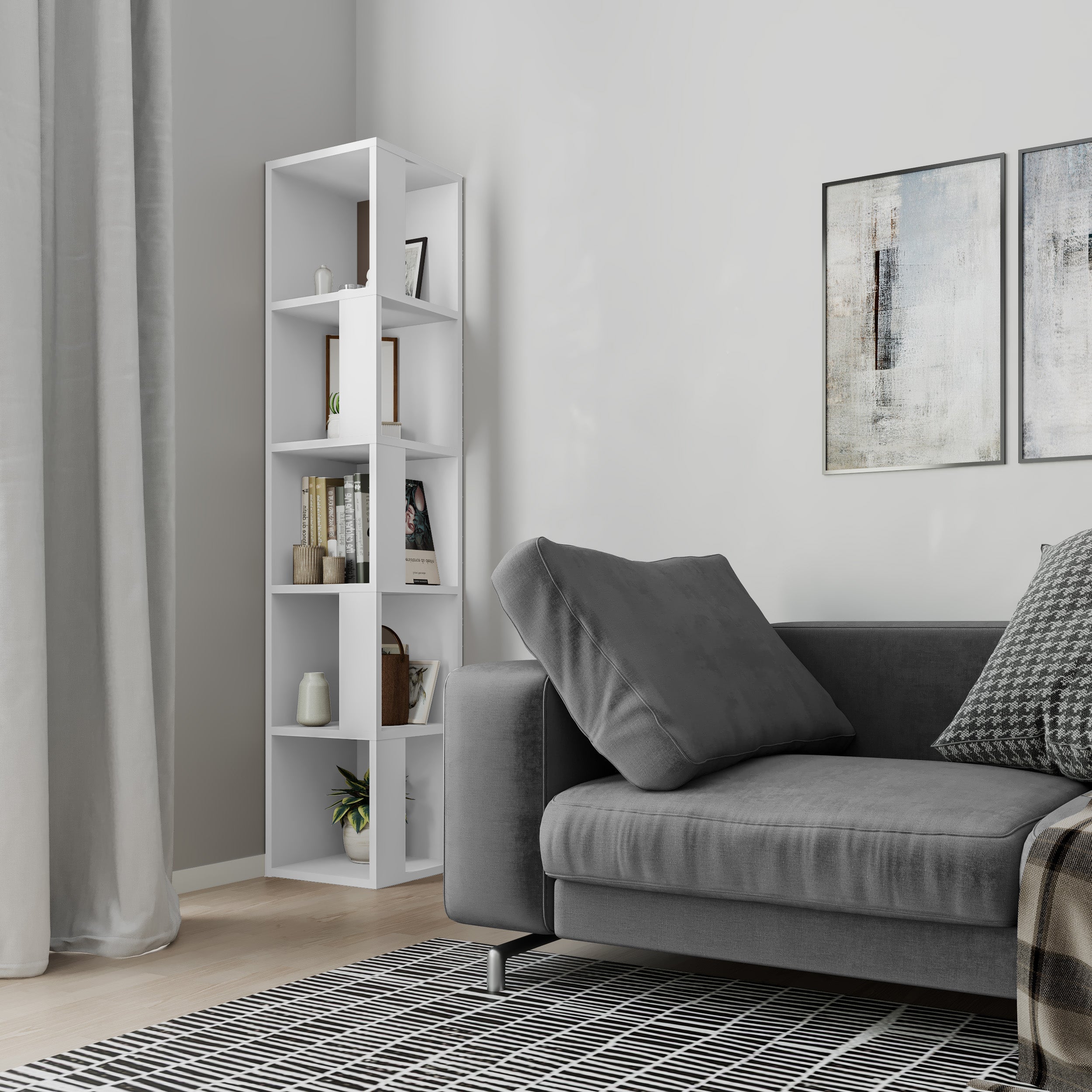 Decortieliving - Piano Modern Corner Bookcase Display Unit Tall 158.9cm
