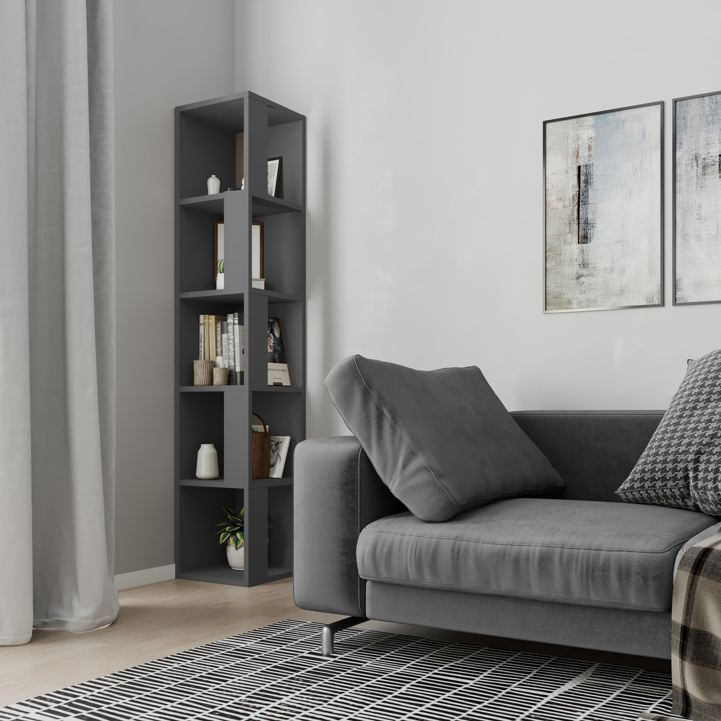 Decortieliving - Piano Modern Corner Bookcase Display Unit Tall 158.9cm