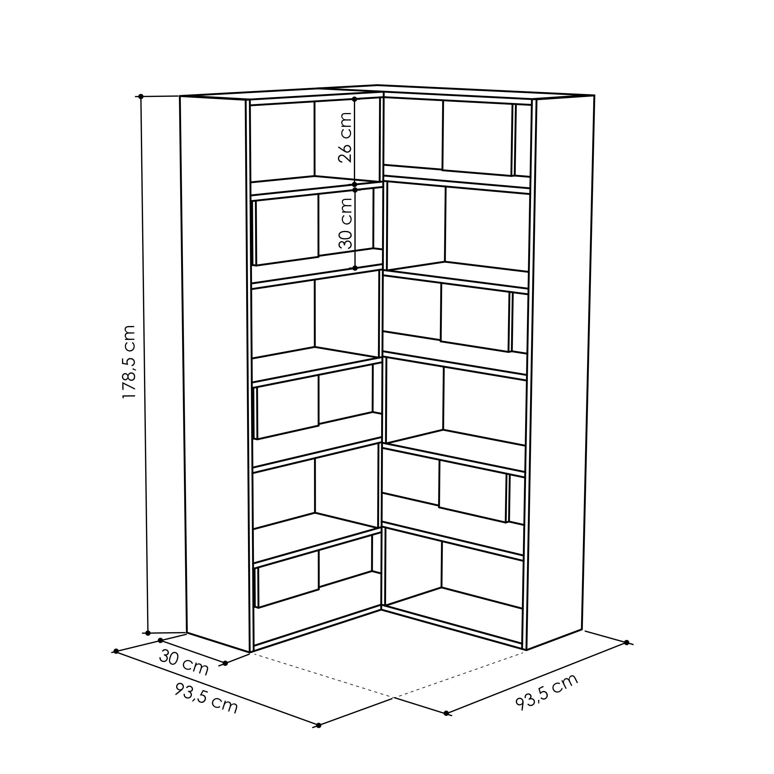 Decortieliving - Molly Modern Corner Multipurpose Bookcase Display Unit No.4 Tall 179 cm