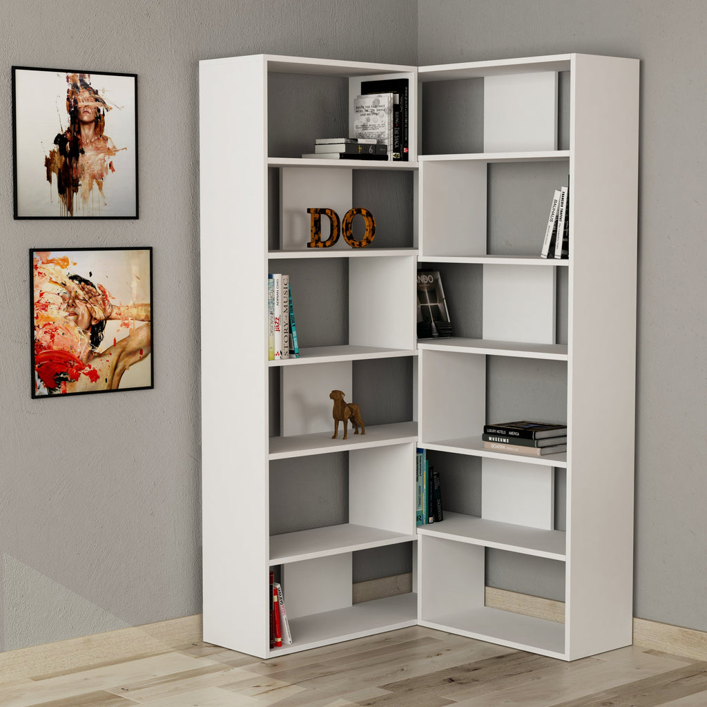 Decortieliving - Molly Modern Corner Multipurpose Bookcase Display Unit No.4 Tall 179 cm