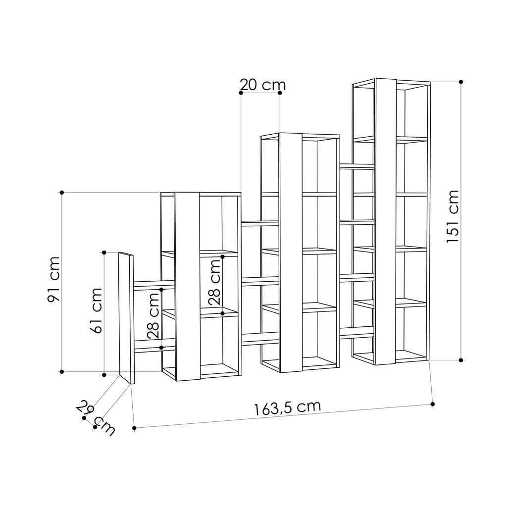 Decortieliving - Lift Separator Modern Bookcase Display Unit Room Separator Tall 151cm