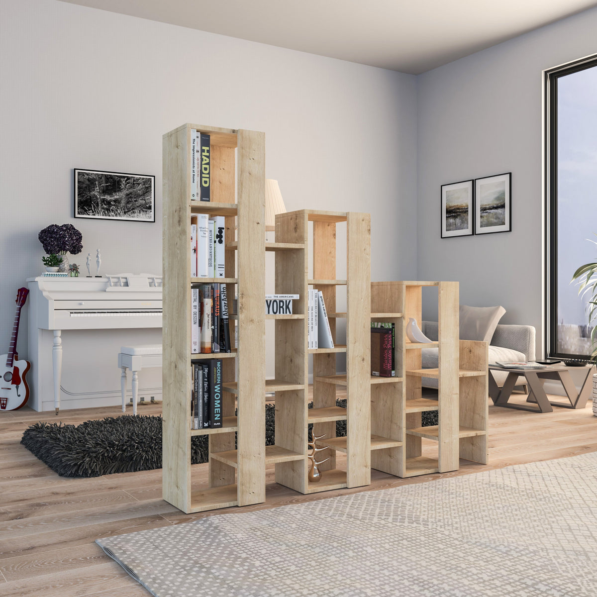 Decortieliving - Lift Separator Modern Bookcase Display Unit Room Separator Tall 151cm