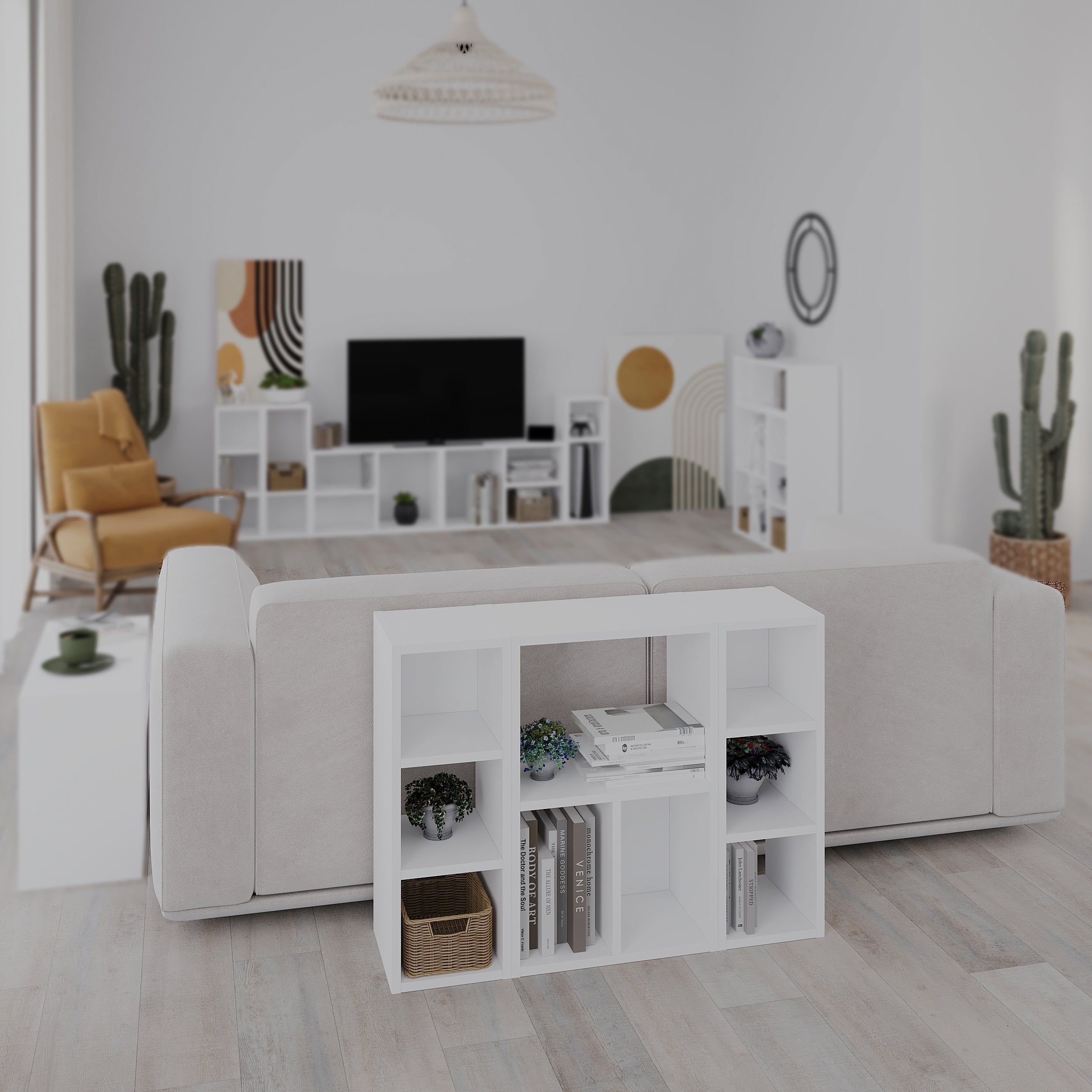 Bibliothèque basse Combayn – Meuble de rangement modulaire