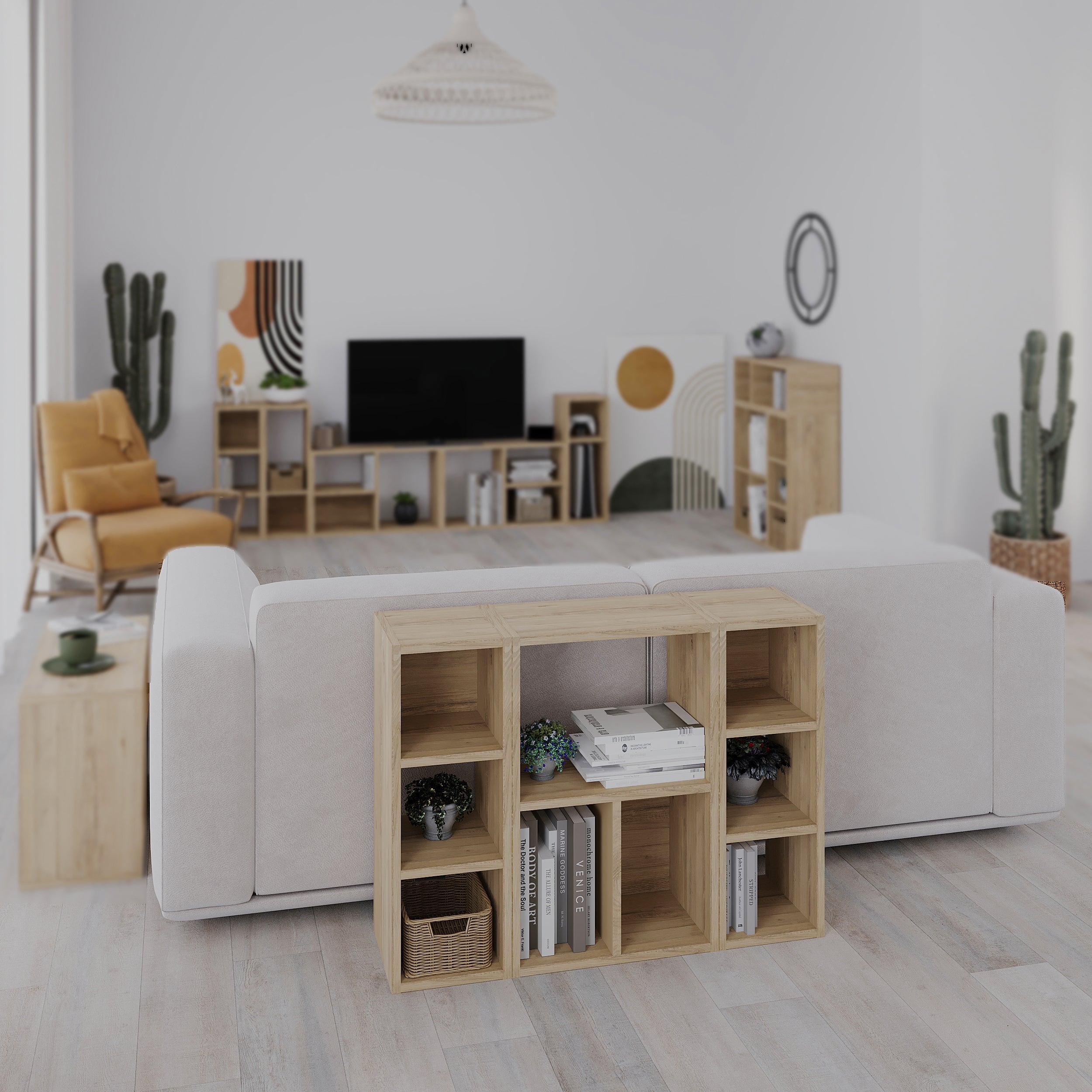 Petite bibliothèque basse Combayn – Meuble de rangement modulaire