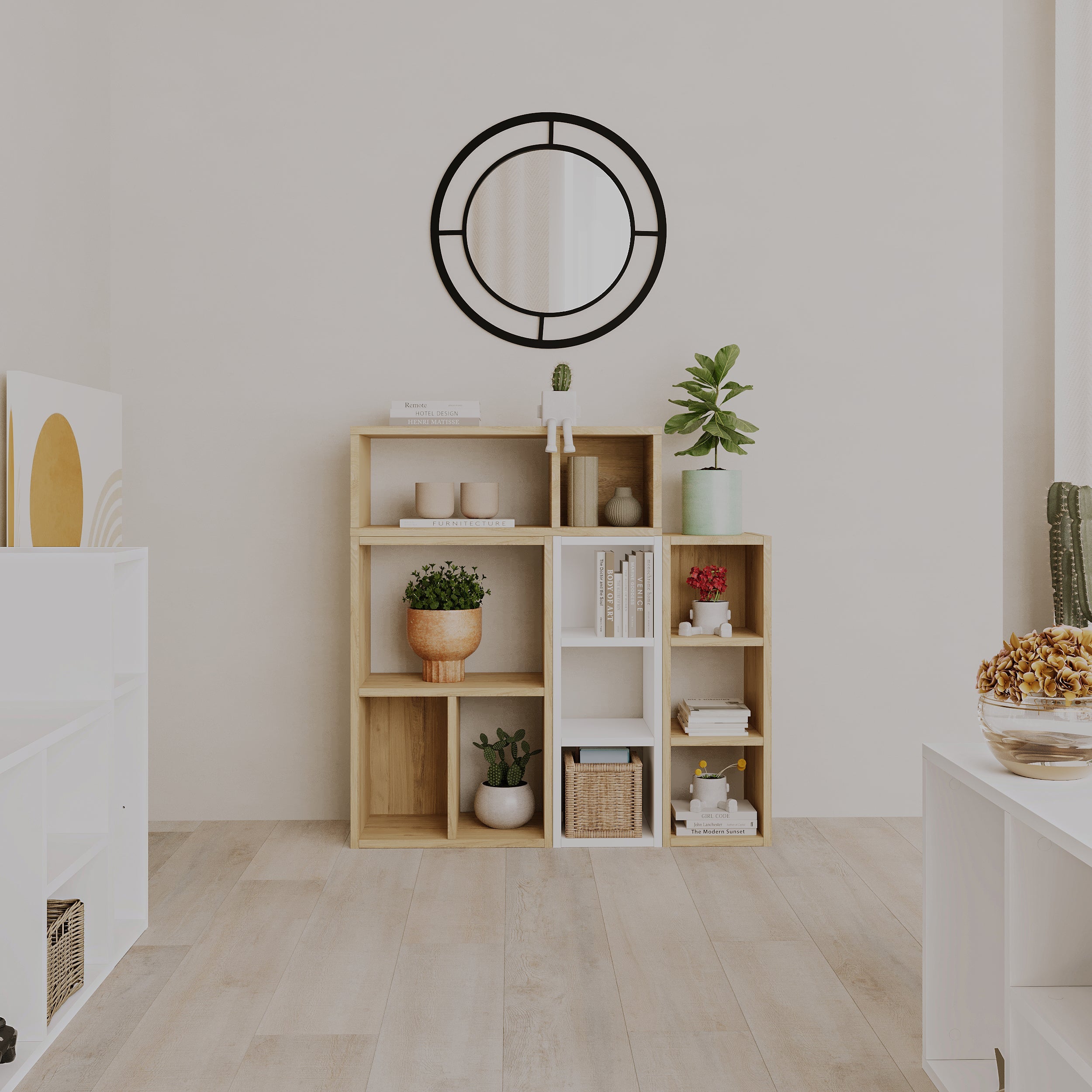 Petite bibliothèque basse Combayn – Meuble de rangement modulaire