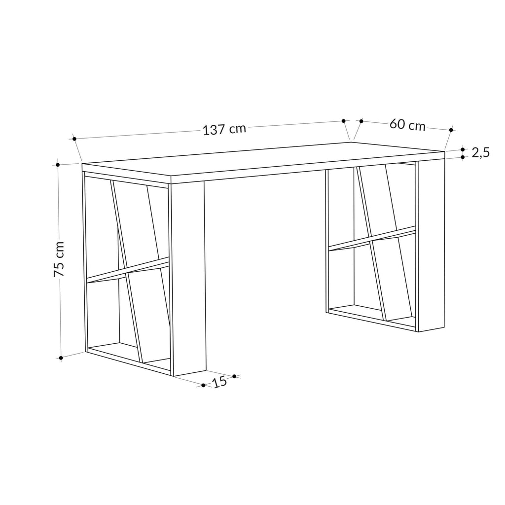Decortieliving - Honey Modern Desk With Bookshelf Legs Width 137cm