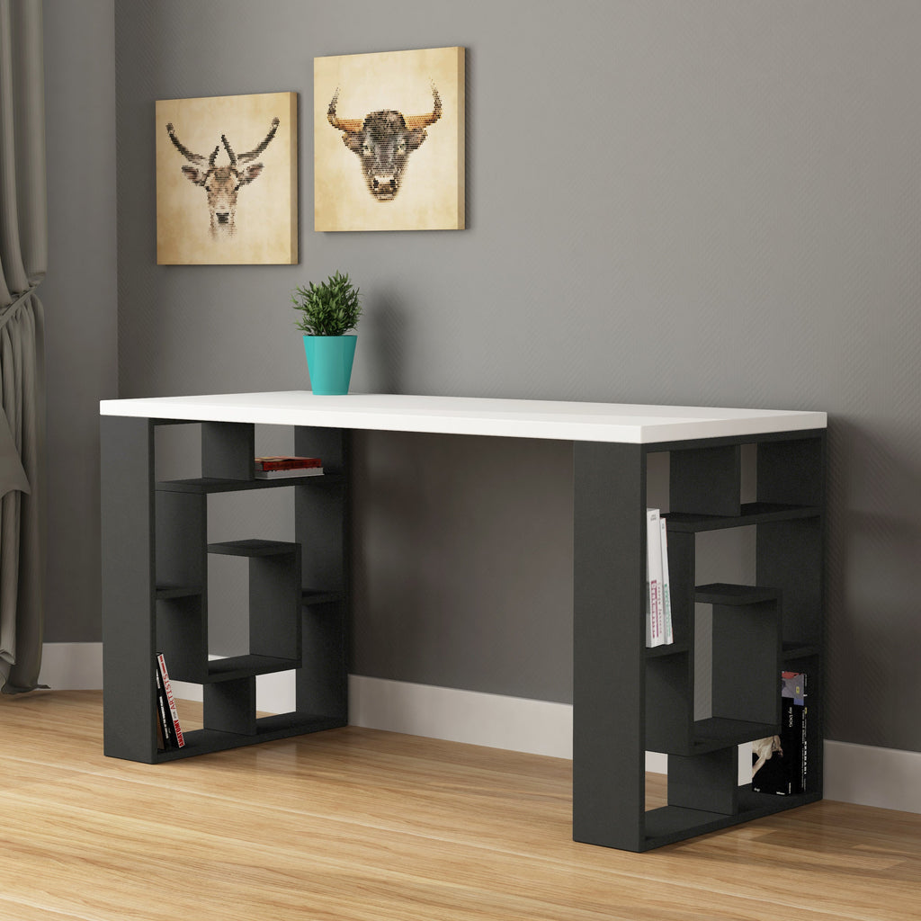 Decortieliving - Labirent Modern Desk With Bookshelf Legs Width 137cm