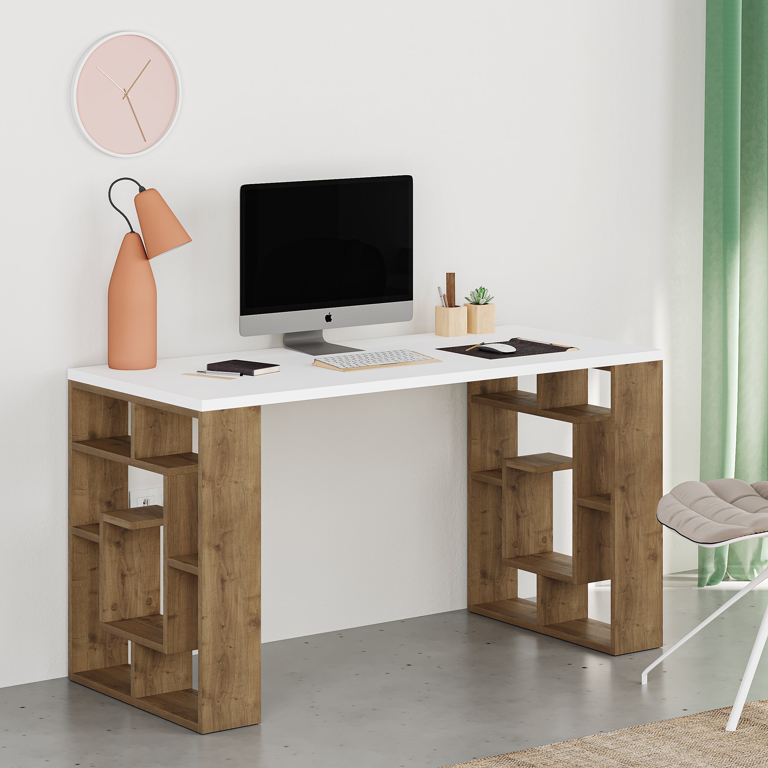 Decortieliving - Labirent Modern Desk With Bookshelf Legs Width 137cm