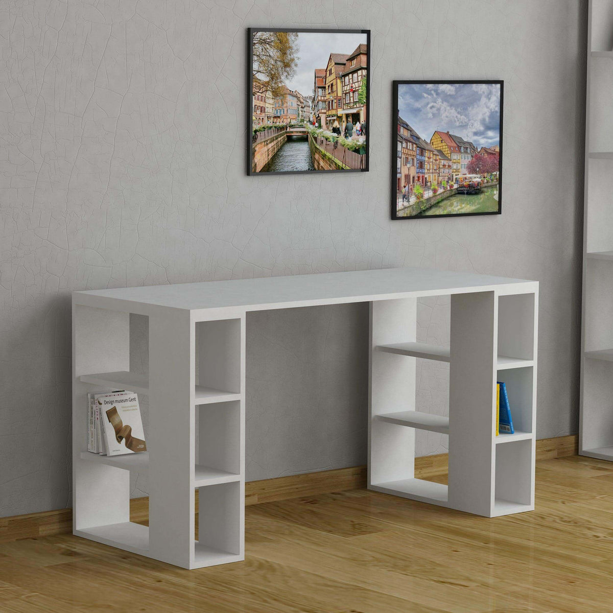 Decortieliving - Colmar Modern Desk With Bookshelf Legs Width 140cm