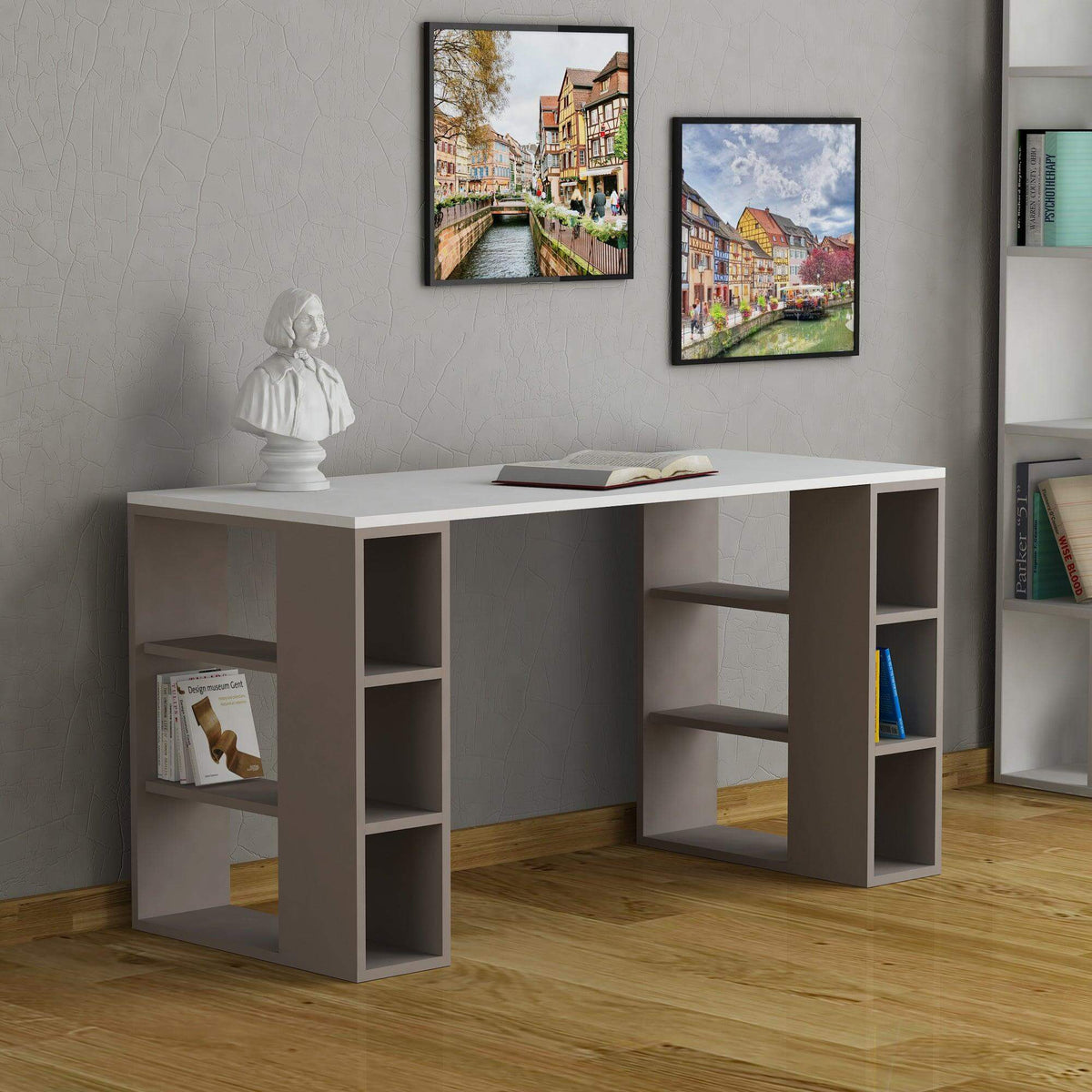 Decortieliving - Colmar Modern Desk With Bookshelf Legs Width 140cm