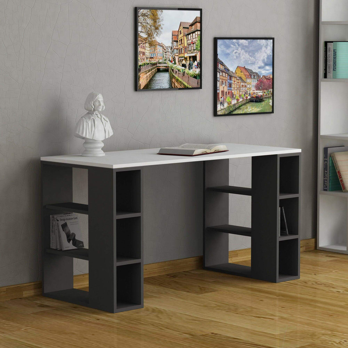 Decortieliving - Colmar Modern Desk With Bookshelf Legs Width 140cm