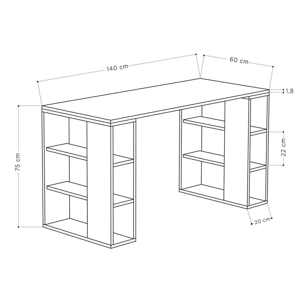 Decortieliving - Colmar Modern Desk With Bookshelf Legs Width 140cm