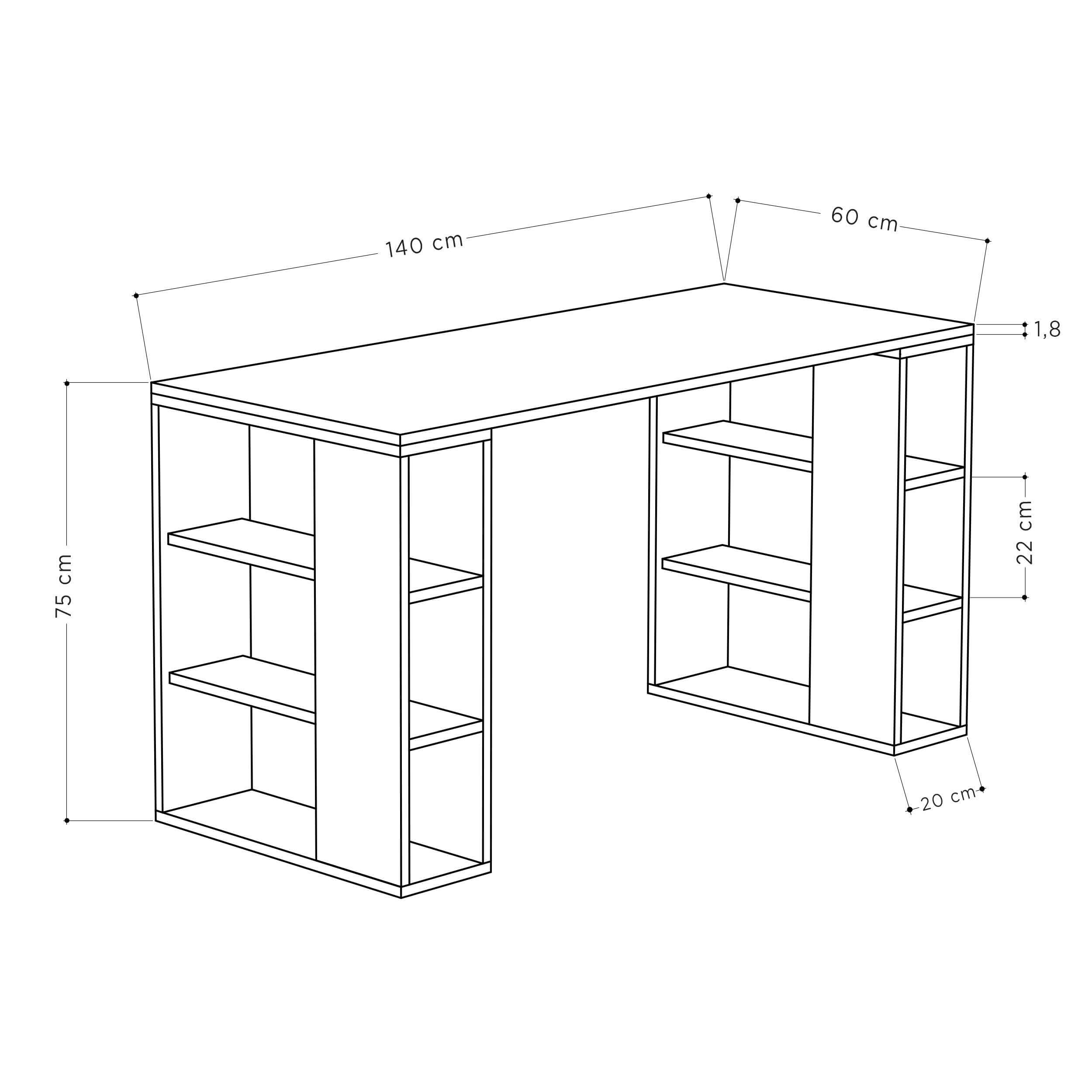 Decortieliving - Colmar Modern Desk With Bookshelf Legs Width 140cm