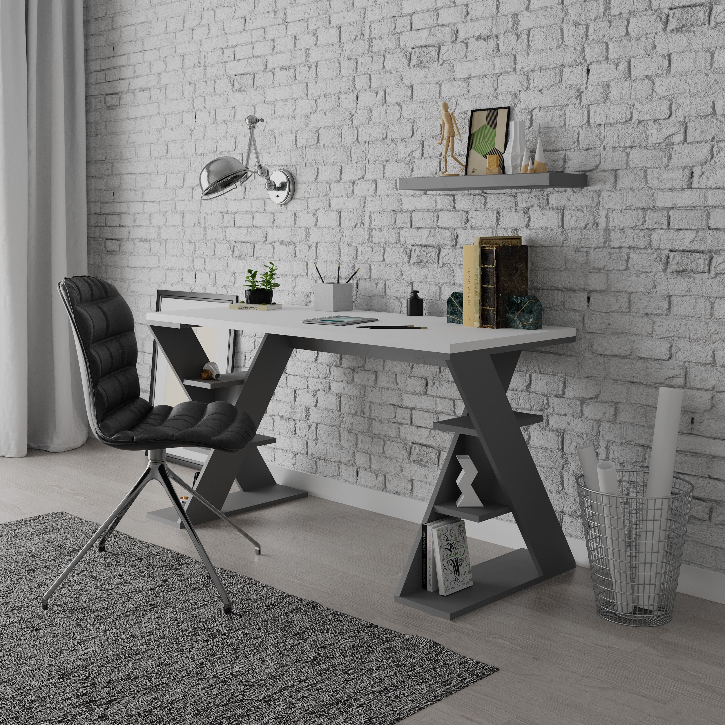Decortieliving - Papillon Modern Desk With Bookshelf Legs Width 137cm