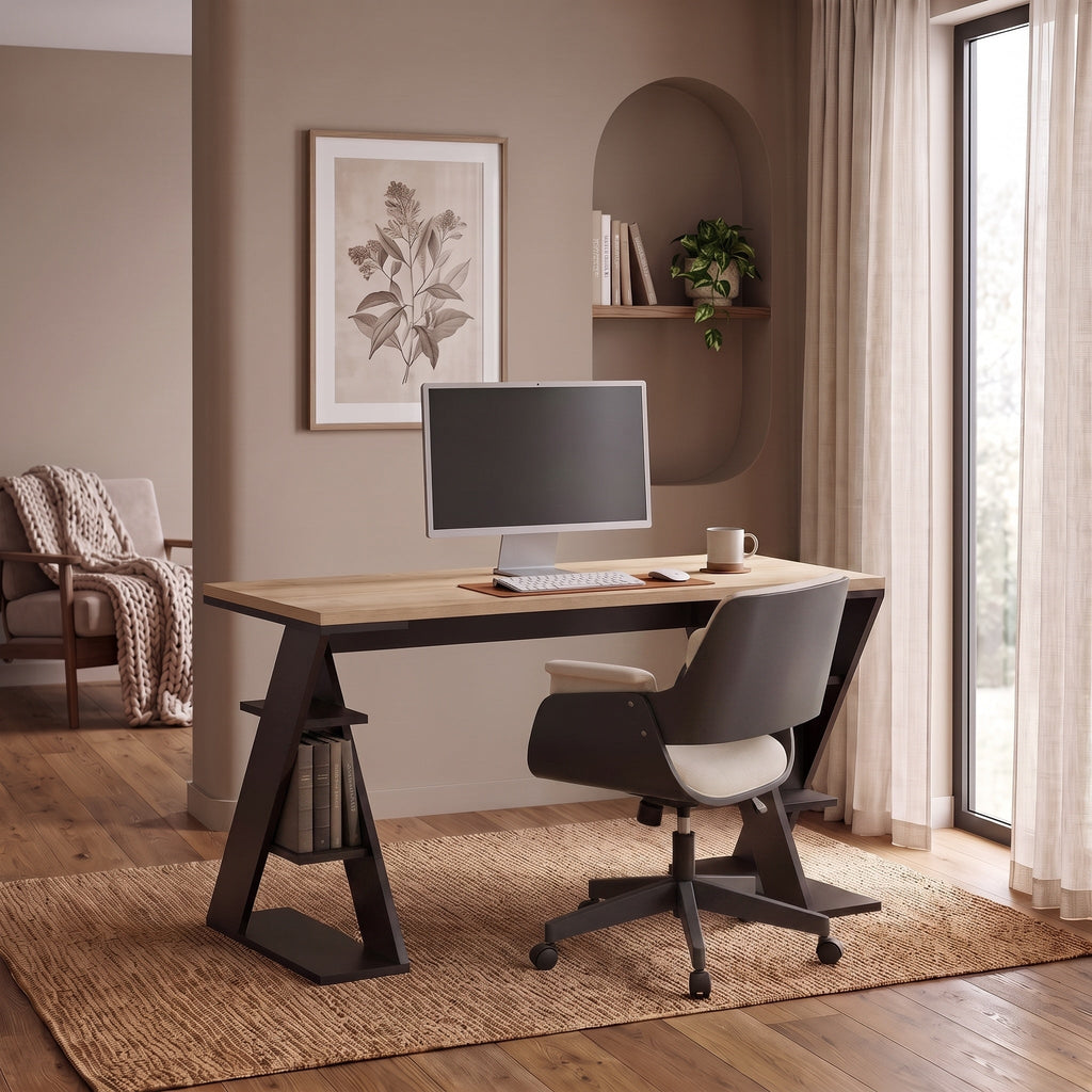 Decortieliving - Papillon Modern Desk With Bookshelf Legs Width 137cm