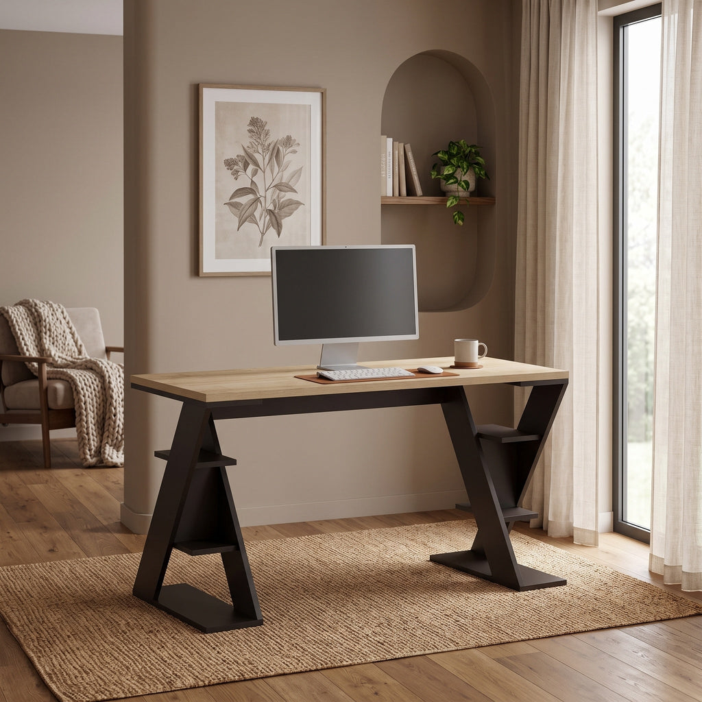 Decortieliving - Papillon Modern Desk With Bookshelf Legs Width 137cm
