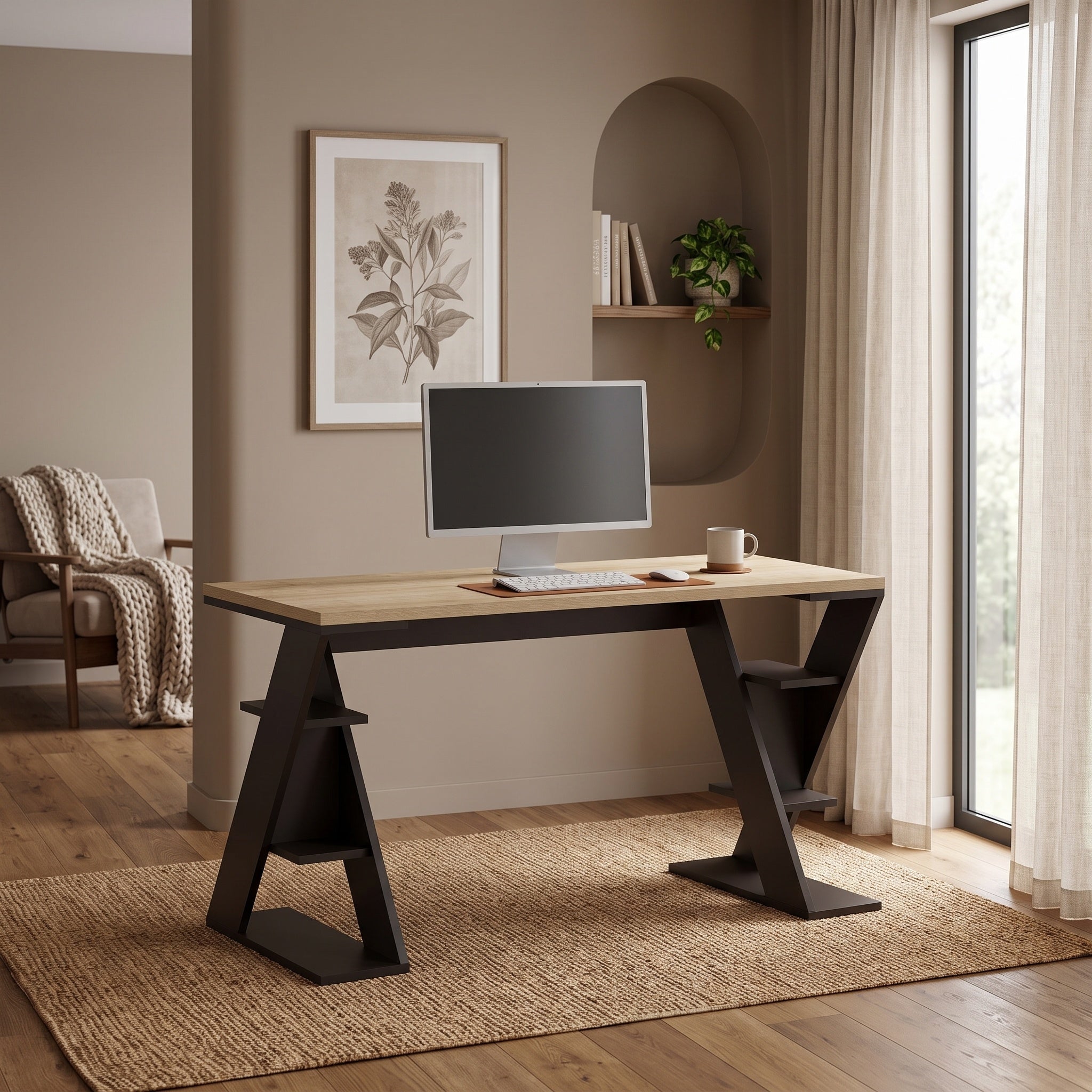 Decortieliving - Papillon Modern Desk With Bookshelf Legs Width 137cm