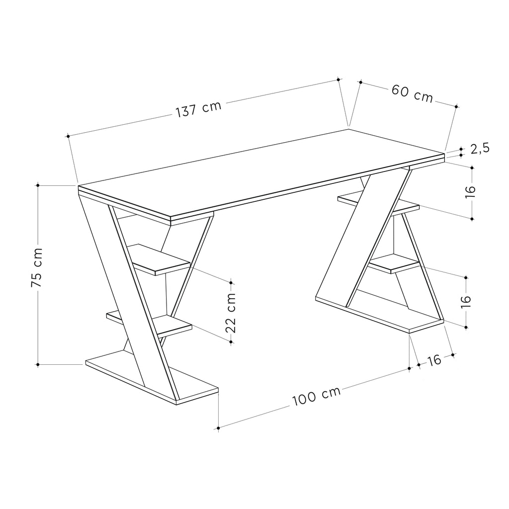 Decortieliving - Papillon Modern Desk With Bookshelf Legs Width 137cm