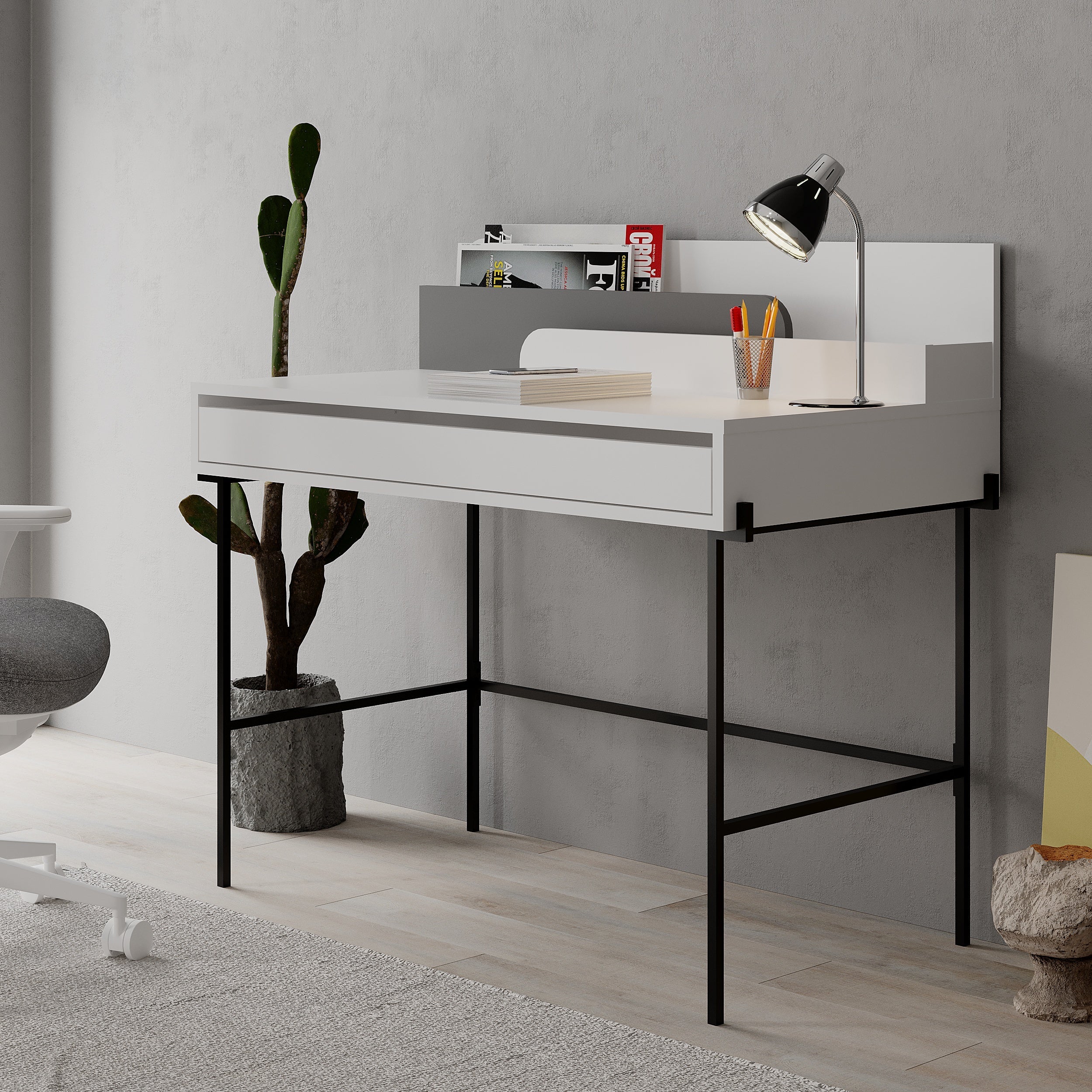 Decortieliving - Leila Modern Desk Multipurpose Study Modern Desk Width 110cm