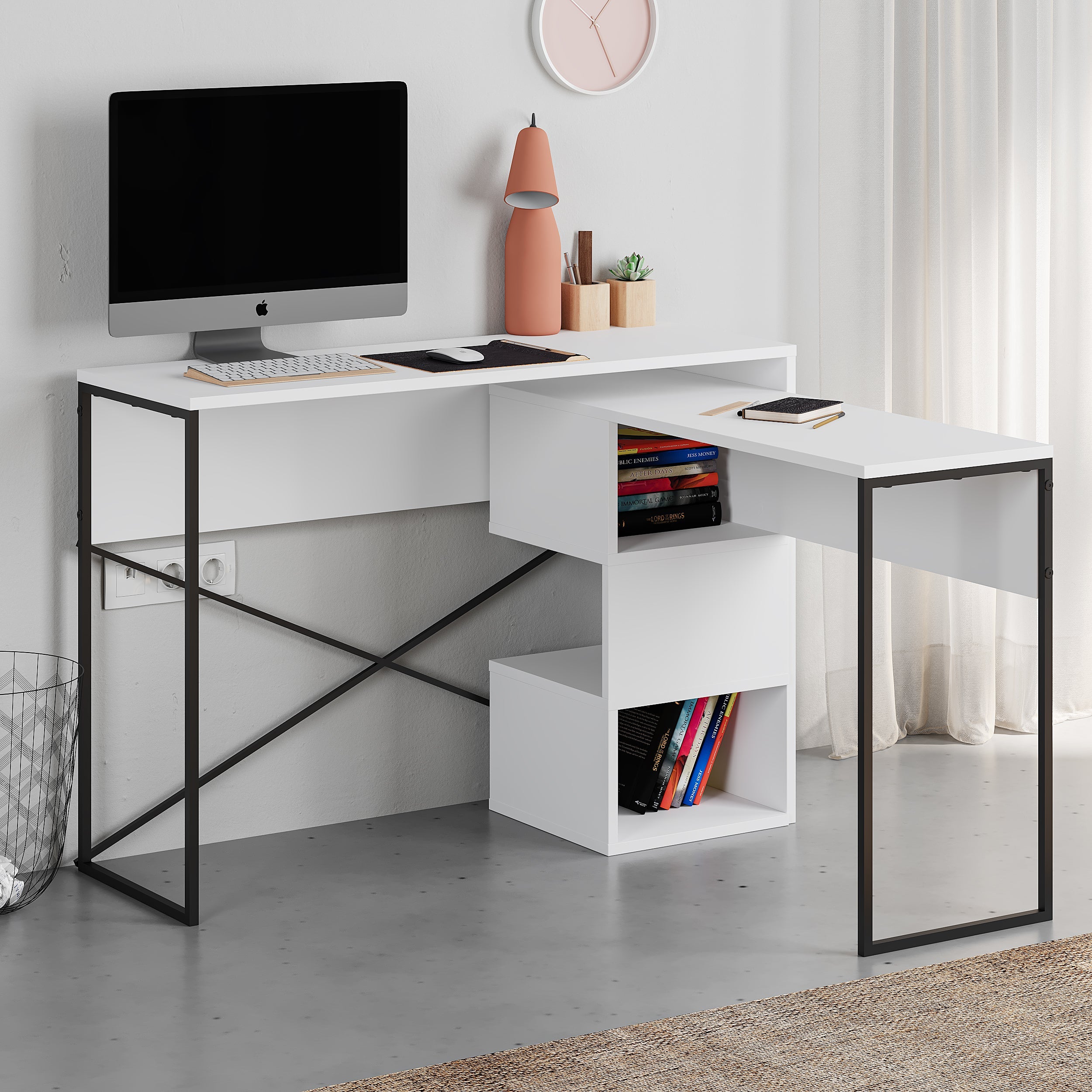 Decortieliving - Badau Multi Purpose Working Table – Modern 2-in-1 Desk with Storage for Home Office or Study