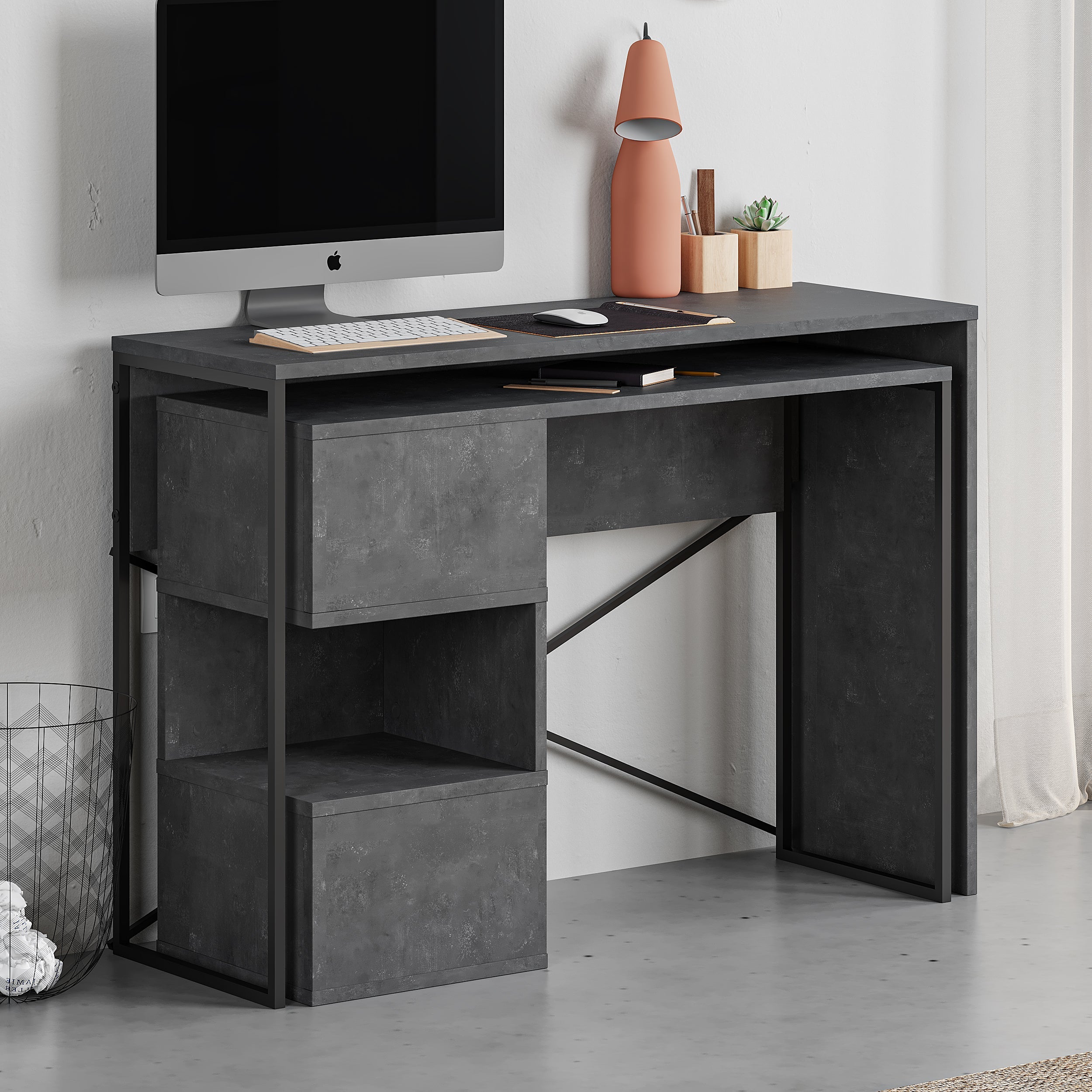 Decortieliving - Badau Multi Purpose Working Table – Modern 2-in-1 Desk with Storage for Home Office or Study