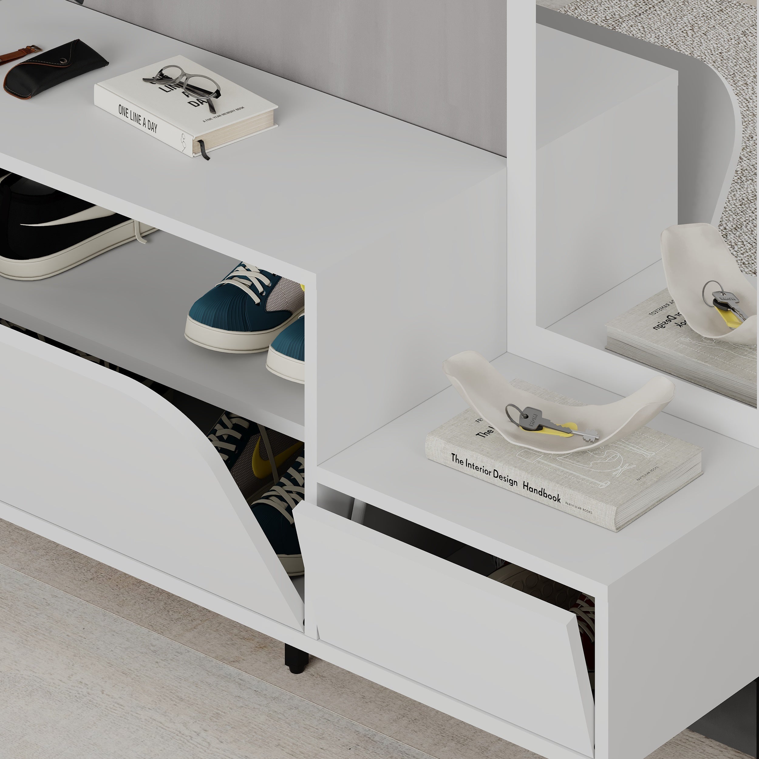 Meuble d'entrée Mila 3-en-1 avec miroir et range-chaussures