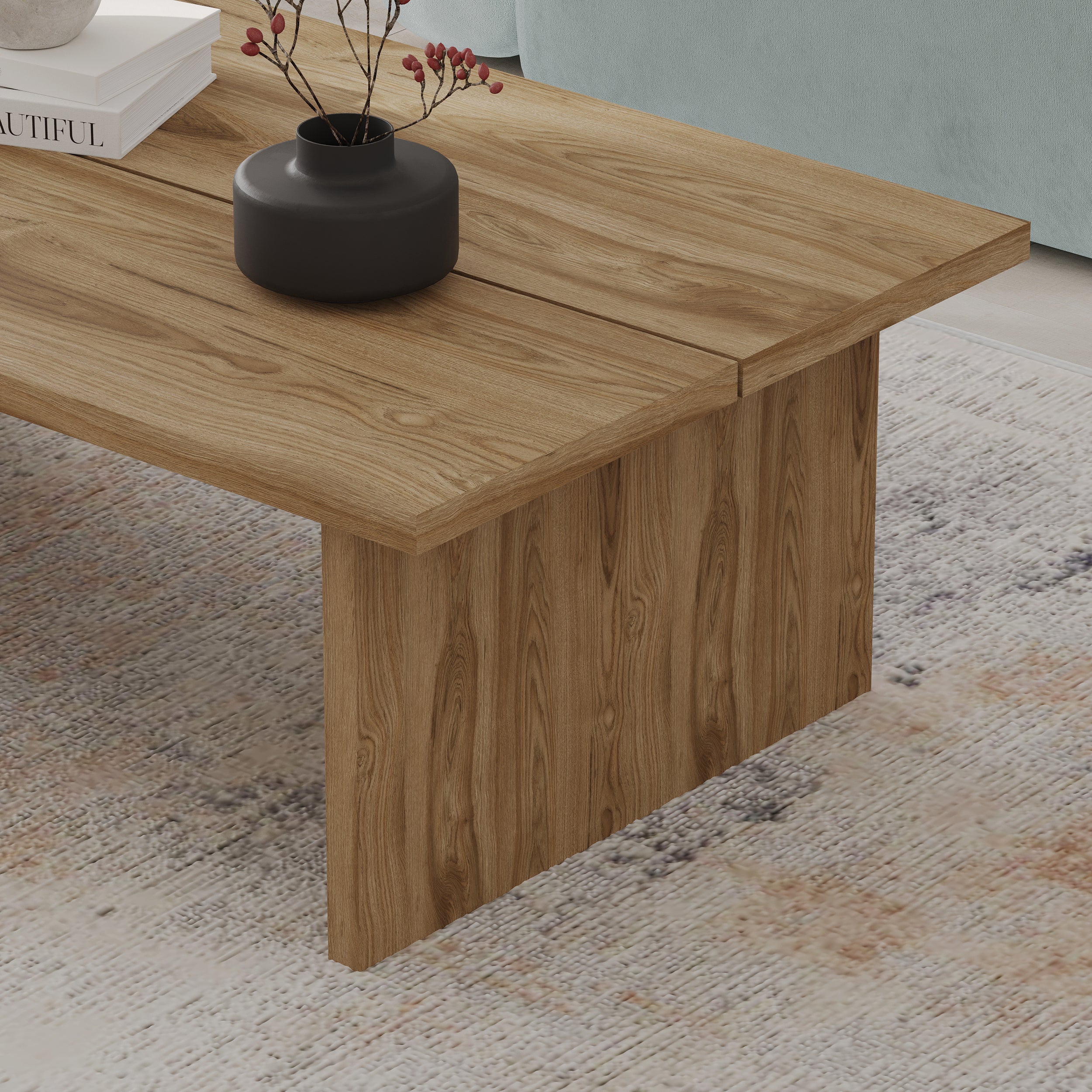 Table basse Loana – Table de salon moderne avec plateau en deux parties