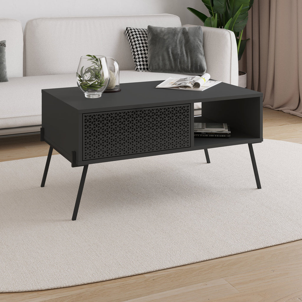 Decortieliving - Naive Anthracite Grey Coffee Table - UV Pattern (w) 103cm (d) 60cm