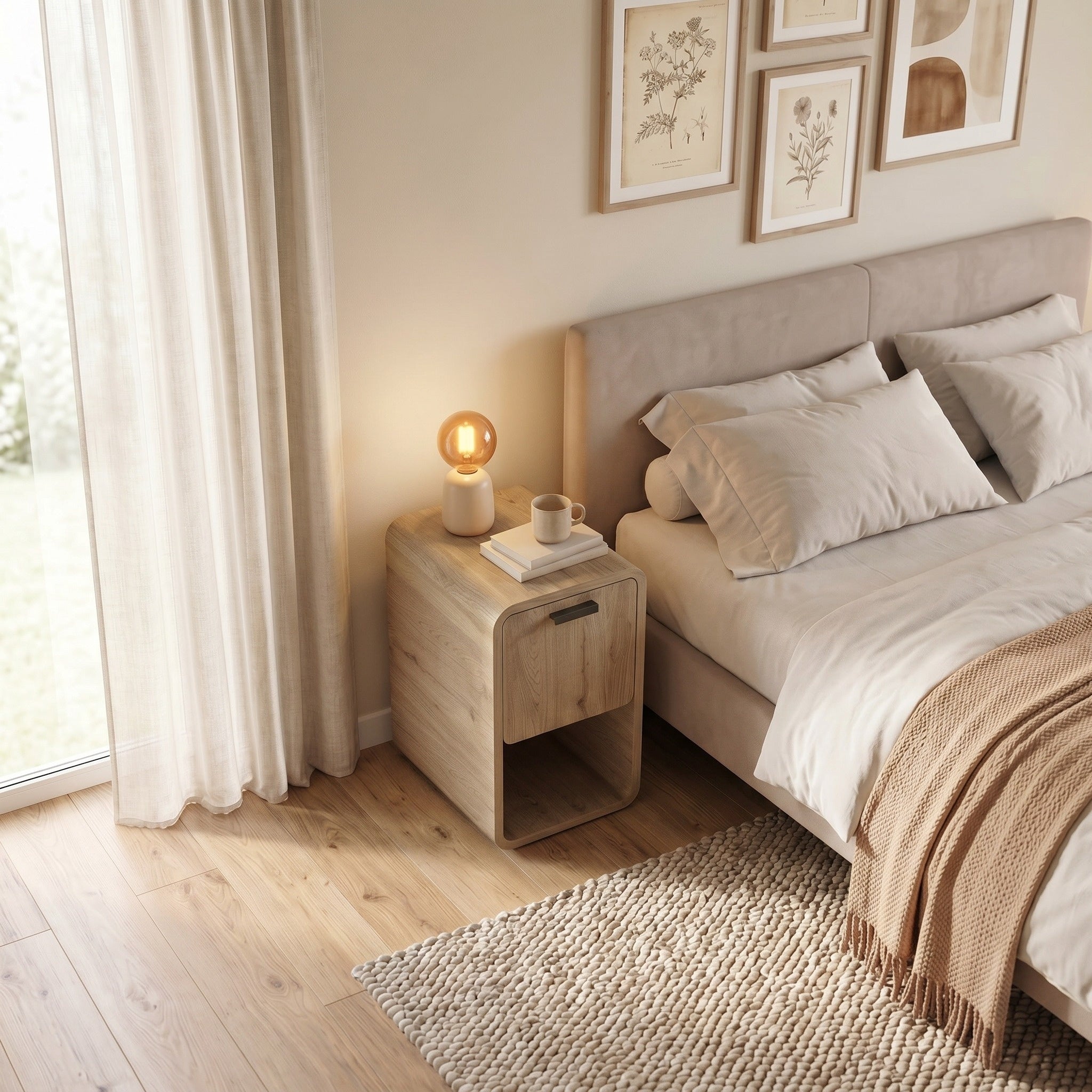 Table de chevet Rovel en chêne naturel avec rangement
