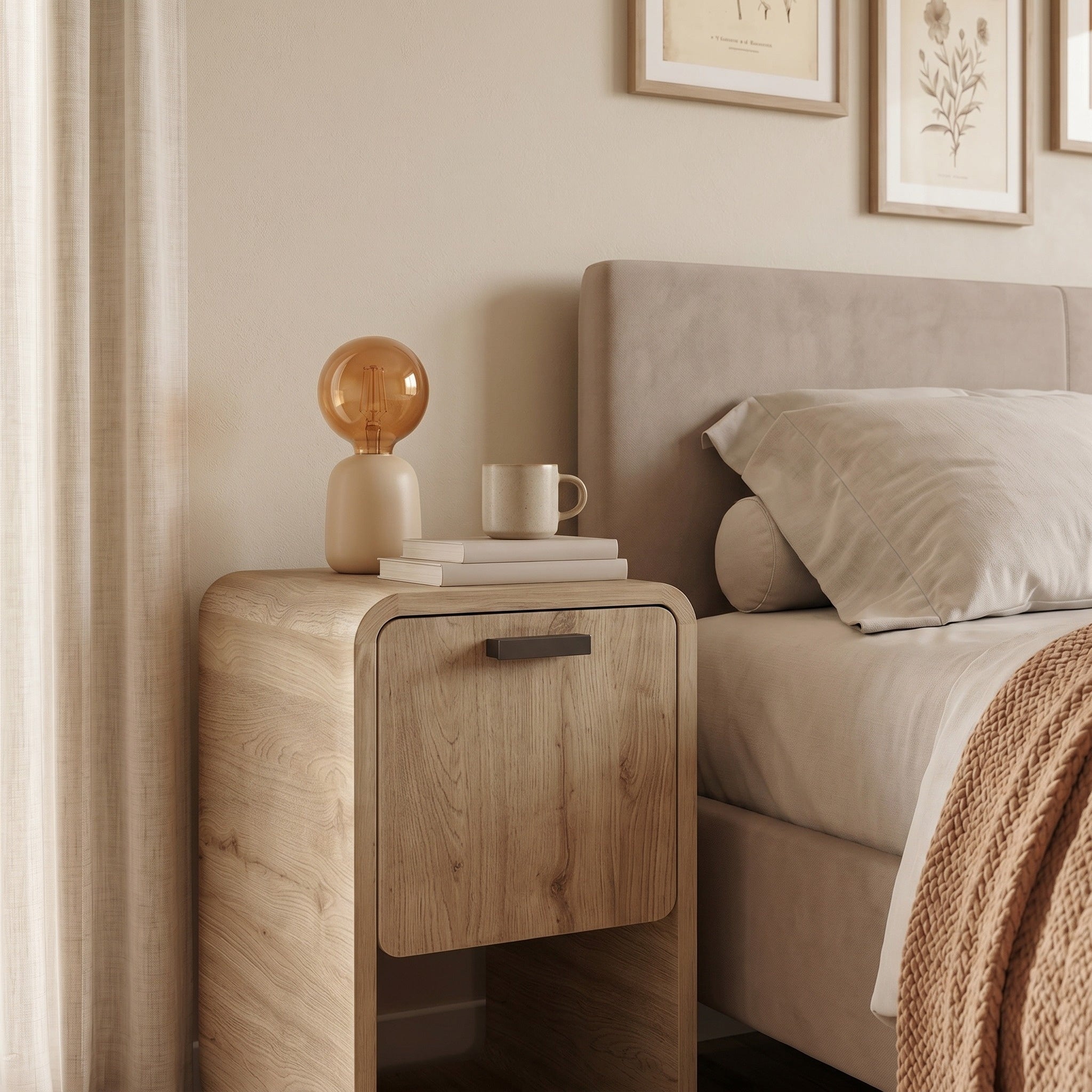 Table de chevet Rovel en chêne naturel avec rangement